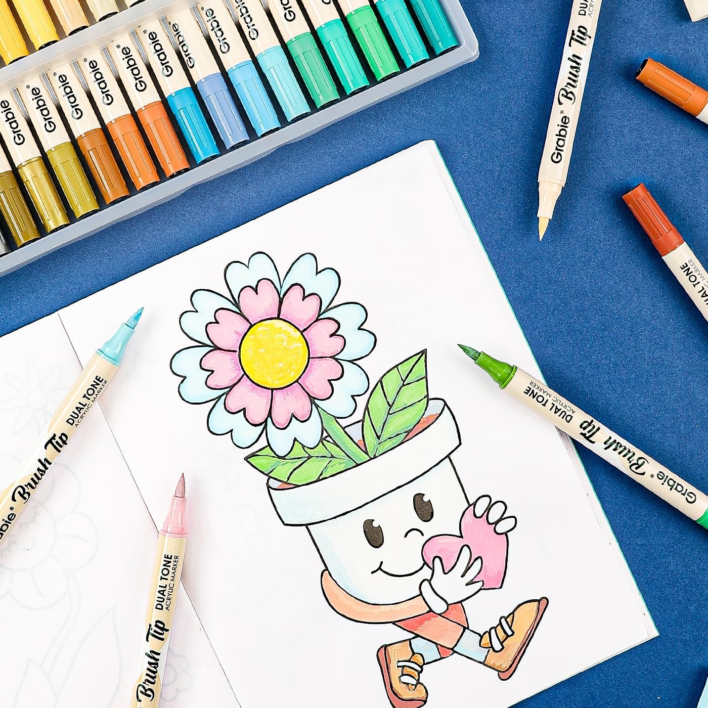 Grabie 72 Colors Paint Markers, Acrylic Paint Pens with 36 Dual-Color Brush Tips, Double Tipped Waterbased Markers for Rocks, Acrylic Drawing Marker for Art Supplies image number 2