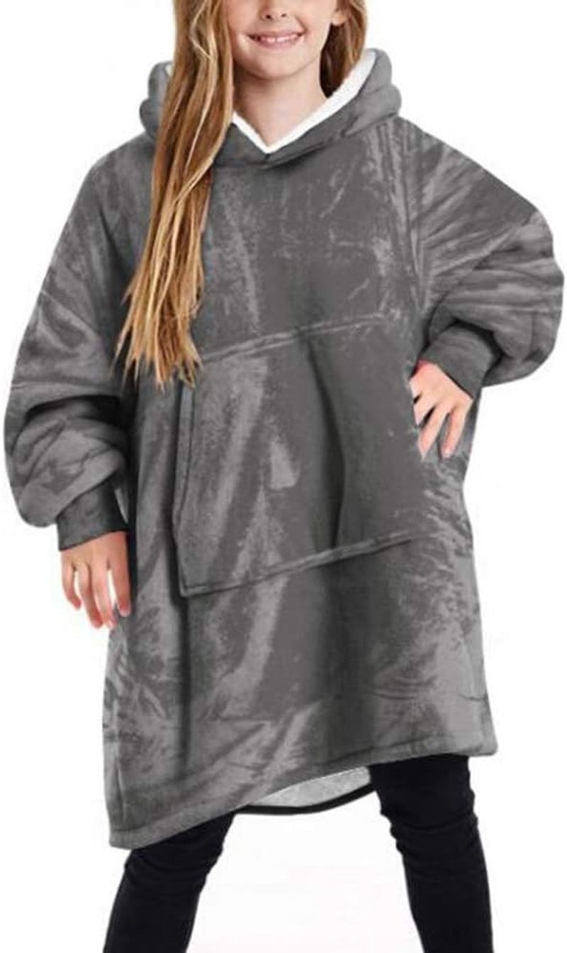 Kids Oversized Blanket Hoodie, Fluffy Sherpa Fuzzy Fleece Comfy Giant Hooded Sweatshirt for Children Teens image number 4