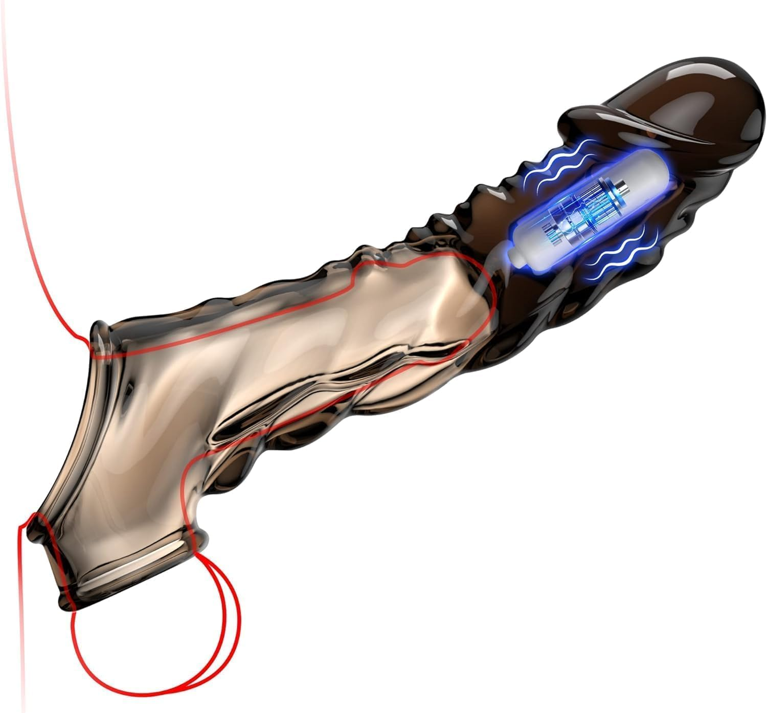 CTFIVING Reusable Vibrator Penis Sleeve with Cock Ring Realistic Silicone Cock Black Clear Penis Extender Male Sex Toy,Ultra-Soft Penis Ring Sex Toys for Men and Couple Play image number 4