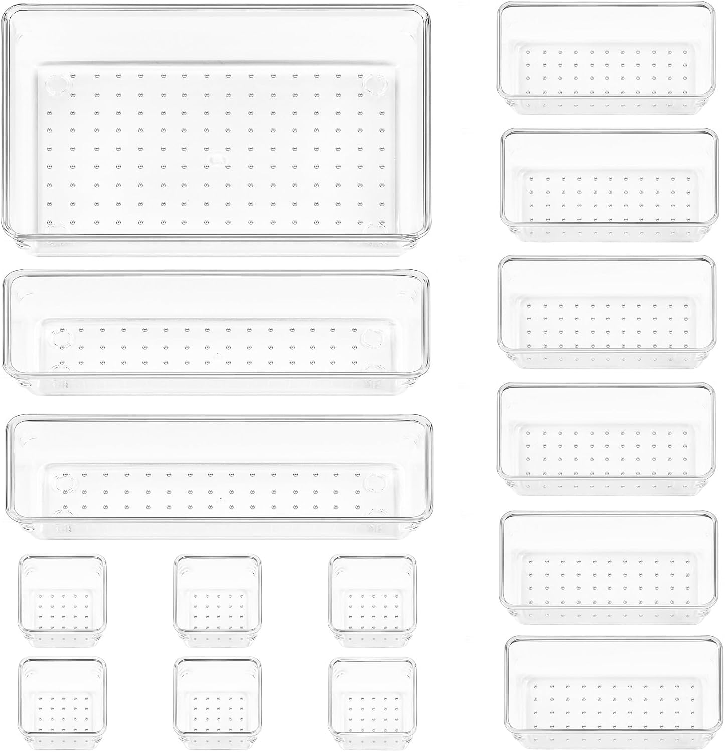 Vtopmart 15 PCS Clear Plastic Drawer Organizers Set, 4-Size Versatile Bathroom and Desk Drawer Organiser Trays for Makeup, Jewelries, Office, Kitchen Utensils and Home Storage & Organisation image number 5