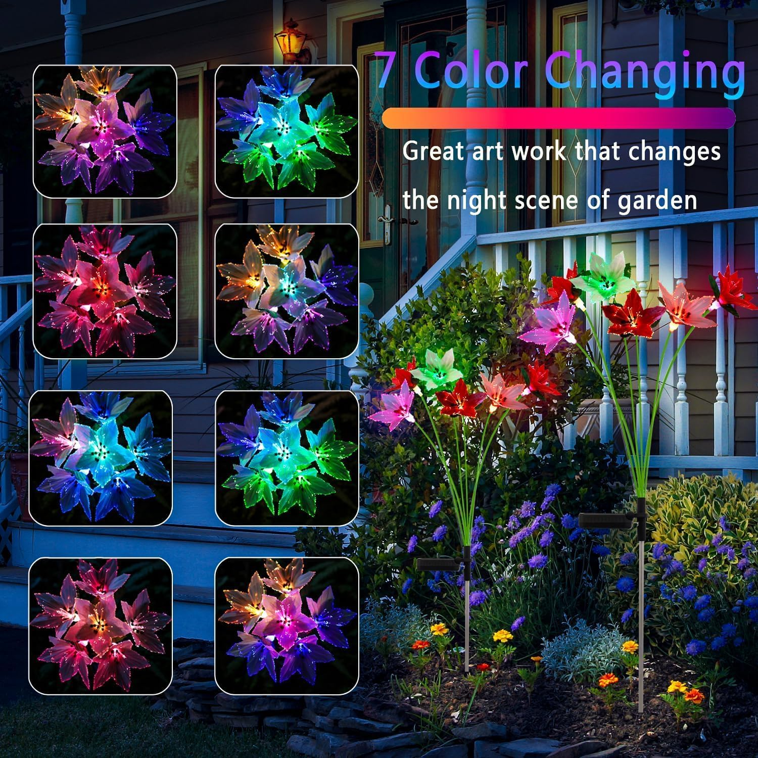 Solar Garden Lights, 2 Pack Solar Swaying Lights with 12 Flowers Solar Lights for outside Garden Yard Decor Outdoor Waterproof, Gardening Birthday Gifts for Women Mom Grandma, White & Red image number 6