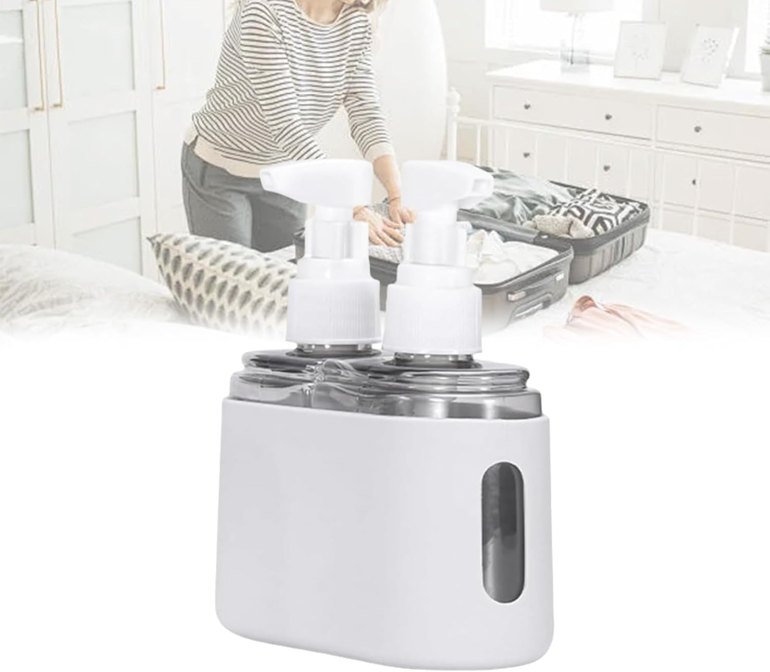 Mini Shampoo Dispenser Portable Travel Bottle Set, up to 4 in 1 Travel Pump Bottles Dispenser Bottles,Leak Proof Reusable Travel Bottles for Toiletries Refill, Shampoo Lotion Liquid (Gray, 2 in 1) image number 5