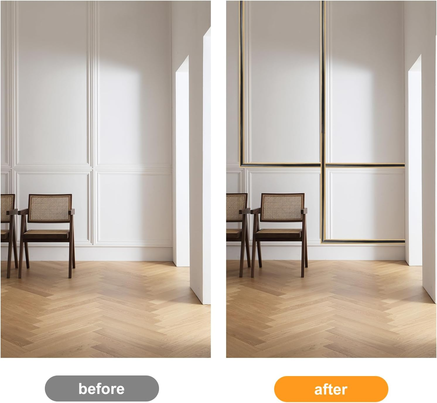 300Cm Flexible Moulding Trim Adhesive,Pvc Coving for Ceilings Waterproof,Corner Trim，Self Adhesive Trim for Wall，Edge Corner，Windows Door Mirror Frame and Border Edge(12 X 9Mm / Champagne Gold) image number 5