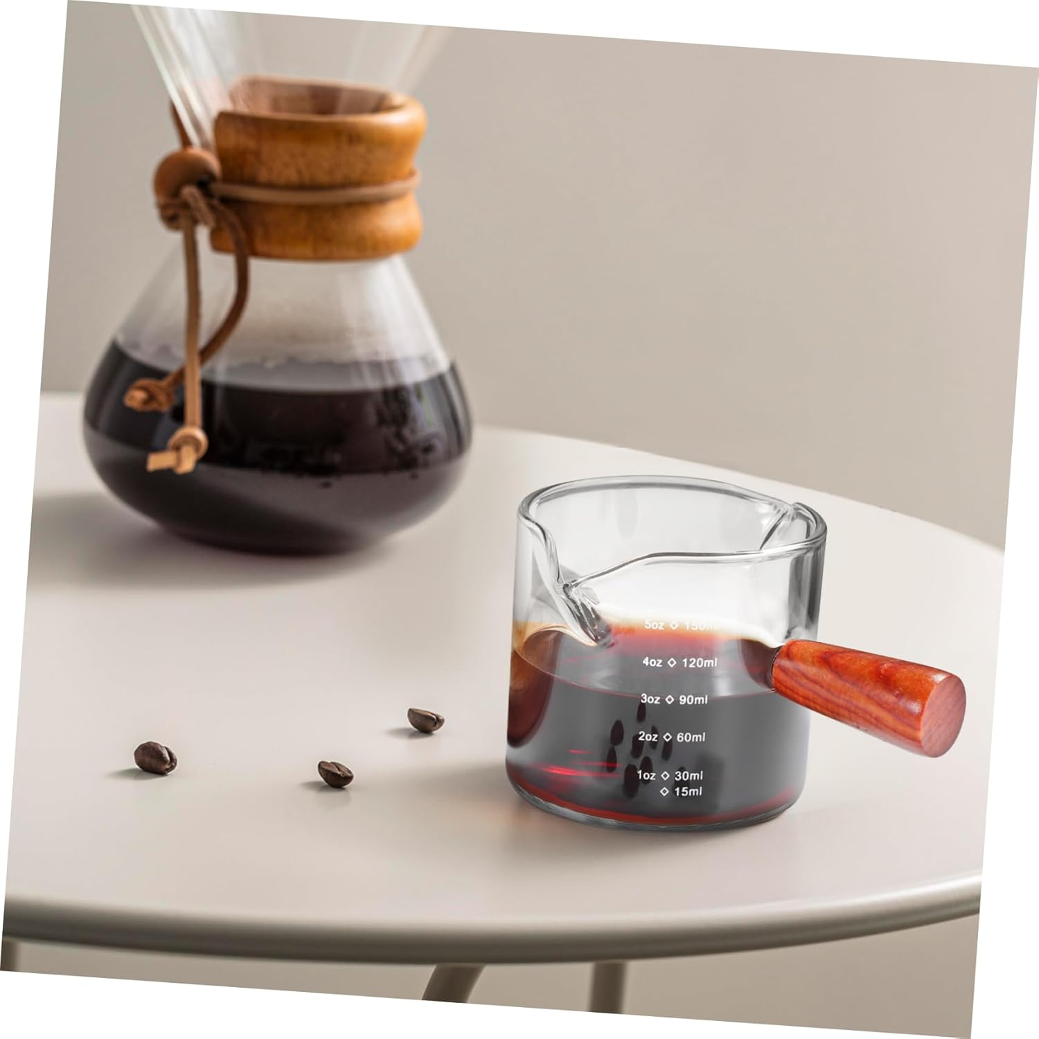 DONFAMDS 2 Pcs Glass Measuring Cups with Wooden Handles Dual Spout Espresso Pitchers for Coffee Creamer Milk Versatile Use for Home Office Coffee Shops image number 6