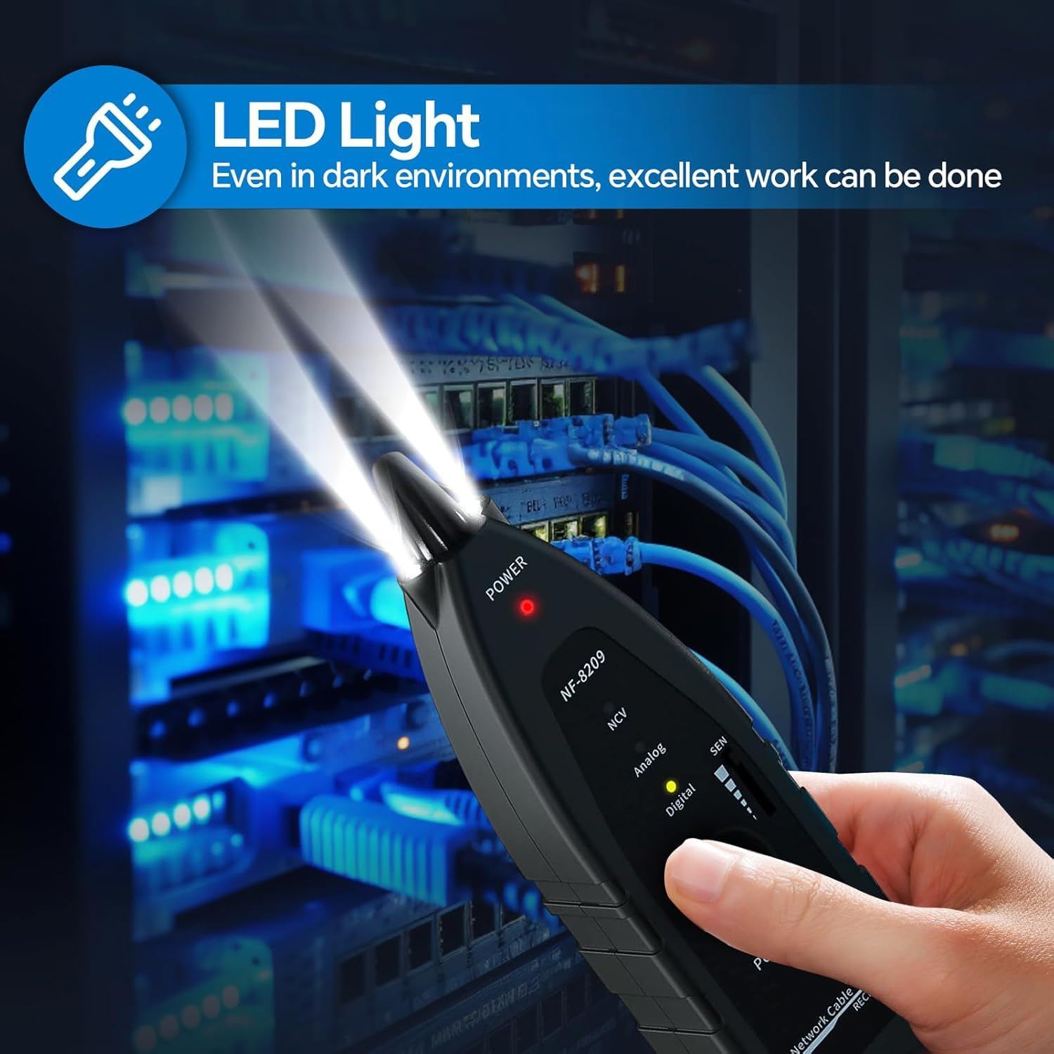 NOYAFA Network Cable Tester for LAN CAT5 CAT6, Ethernet Wire Tracker Network Scan Tool with Poe Testing, Length Test, NCV& Lamp. image number 3