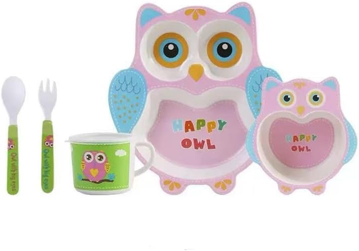 Awlfim Creative New Cute Cartoon Bamboo Fiber Children'S Tableware Set 5-Piece Gift Box Promotion Gift