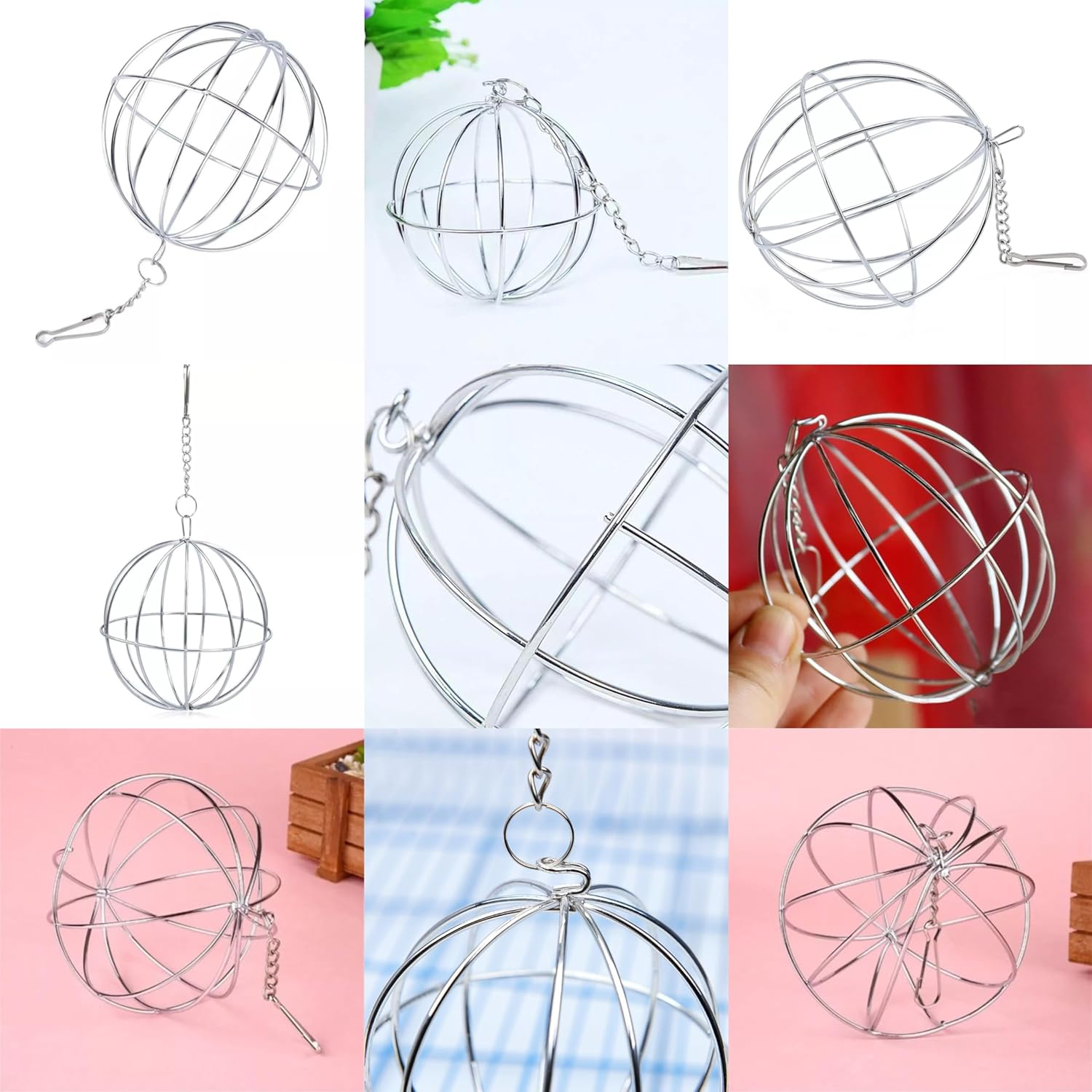 2 PCS Rabbit Grass Ball Guinea Pig Feed Dispenser Hook Stainless Steel Feeder Can Suspend Feeding Grass Rack and Feed Distributor Suitable for Rabbits Cats Guinea Pigs or Other Small Animals image number 2