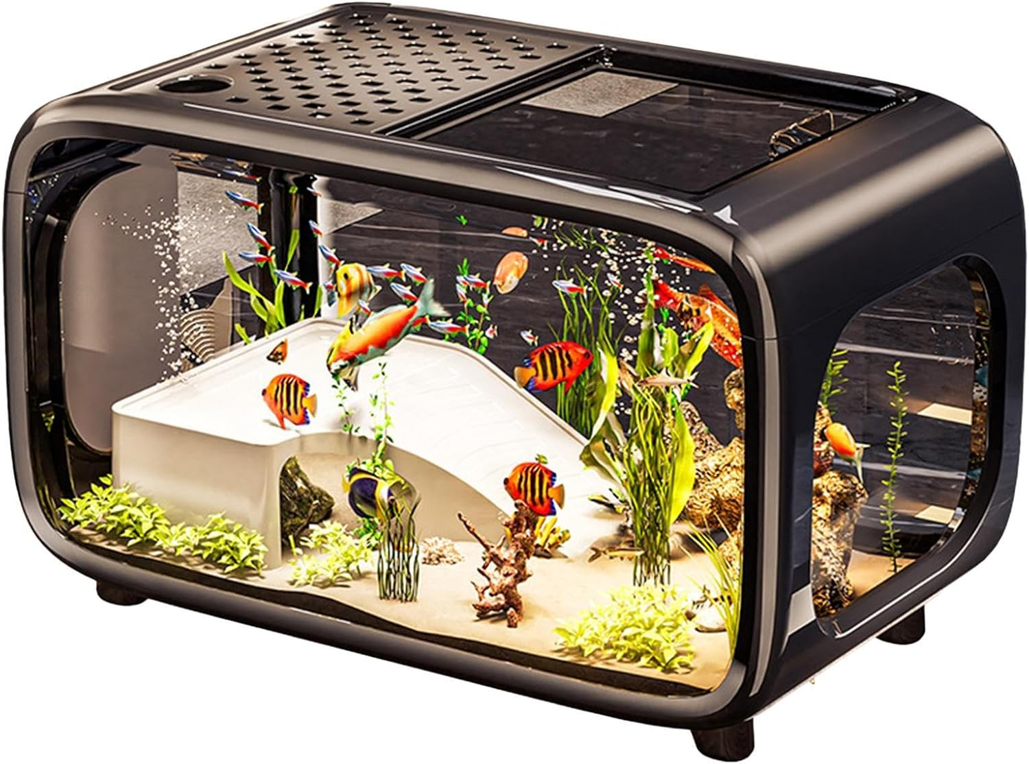 Fish Tank, Desktop Fish Bowl Turtle Tank, Clear Acrylic Pet Care Container Bowl Home Decoration for Aquatic Animals Snails Betta Shrimp Turtle image number 4