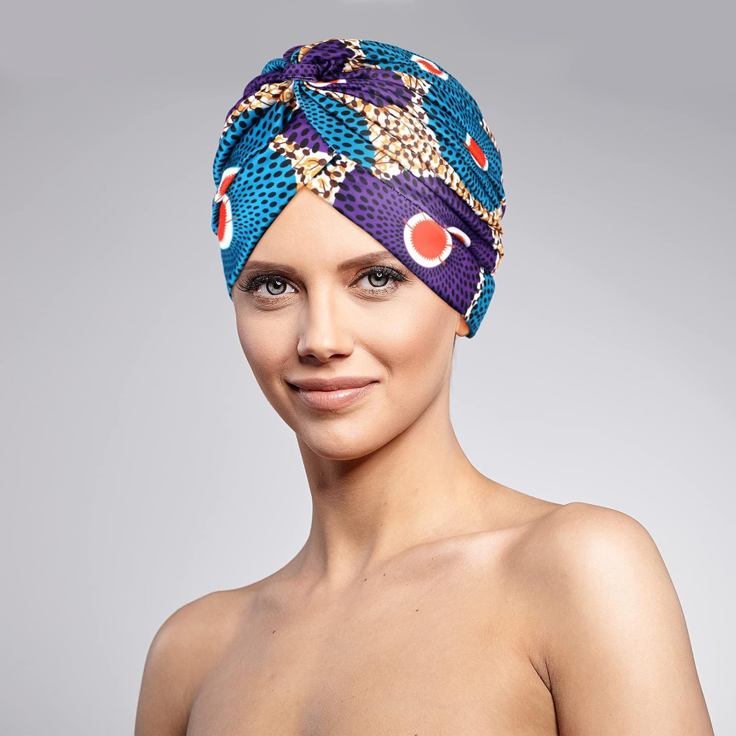 4 Pieces African Women Turban Cap Headscarf Women Turban Cap Stretch Twisted Headwrap image number 2