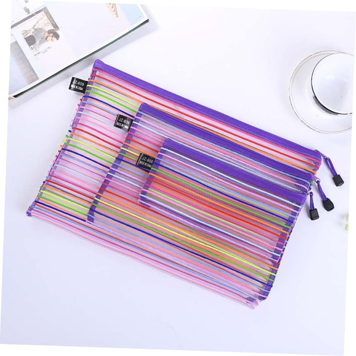 HAPINARY 10Pcs Nylon Zippered File Bags Documents Organizers File Pockets Stationery Organizer Folder for Office School Use Assorted image number 1