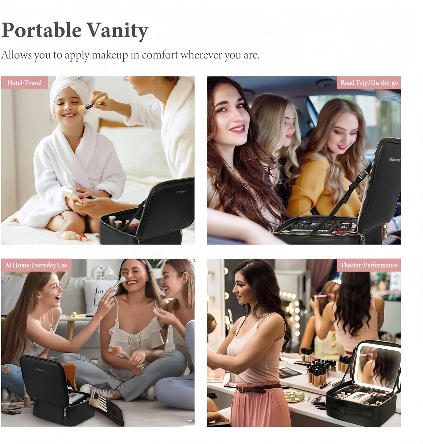 Longfng Makeup Bag with LED Light and Mirror, Large Capacity Travel Makeup Organizer, 3 Adjustable Brightness, Waterproof Portable Toiletry Bag for Women image number 1