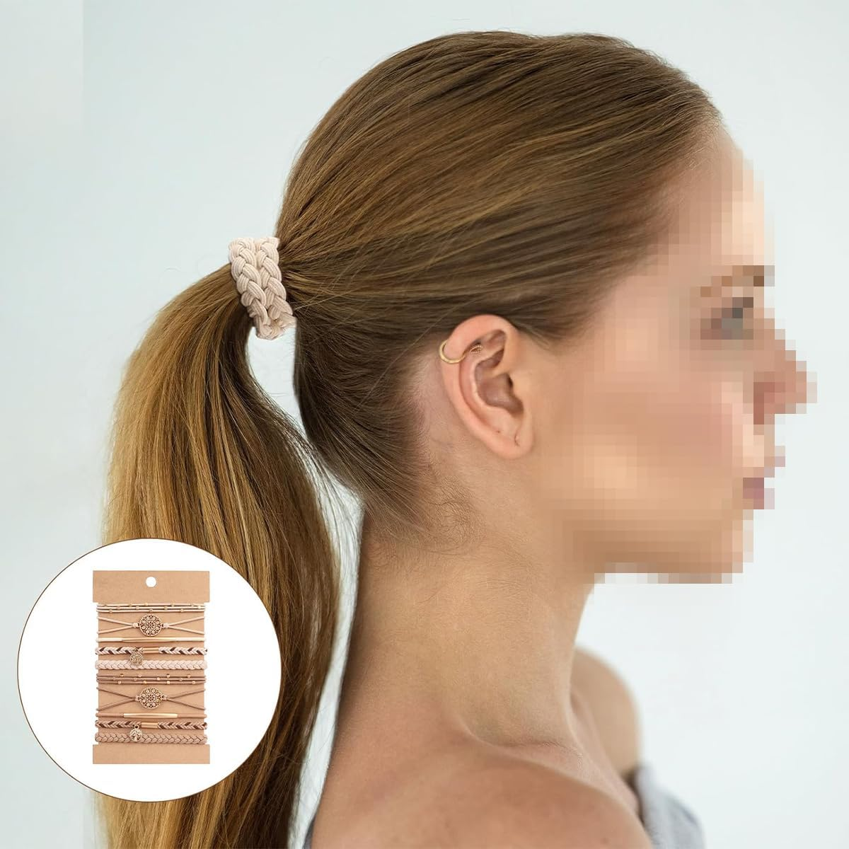 Orivin 10 Pieces Tree of Life Hair Bobbles Ponytail Holder Elastic Bracelet Hair Accessories Cream Beige Polyester