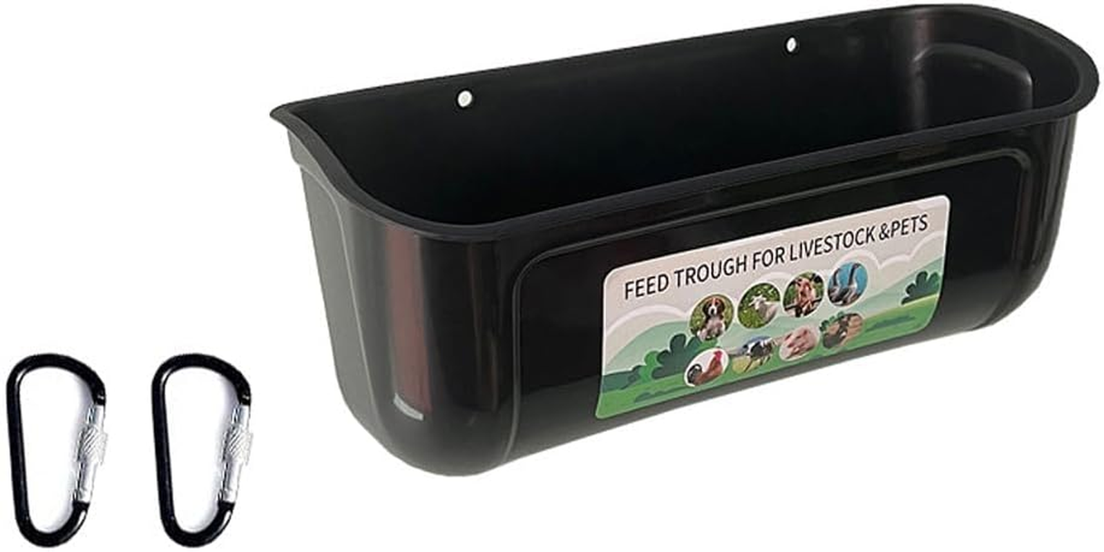 AIMALL Large Hanging Fence Feed Trough for Chicken Duck Goose Goat, Outdoor Livestock Feeder Tub with Carabiners, 11.7X4.9X5.1In