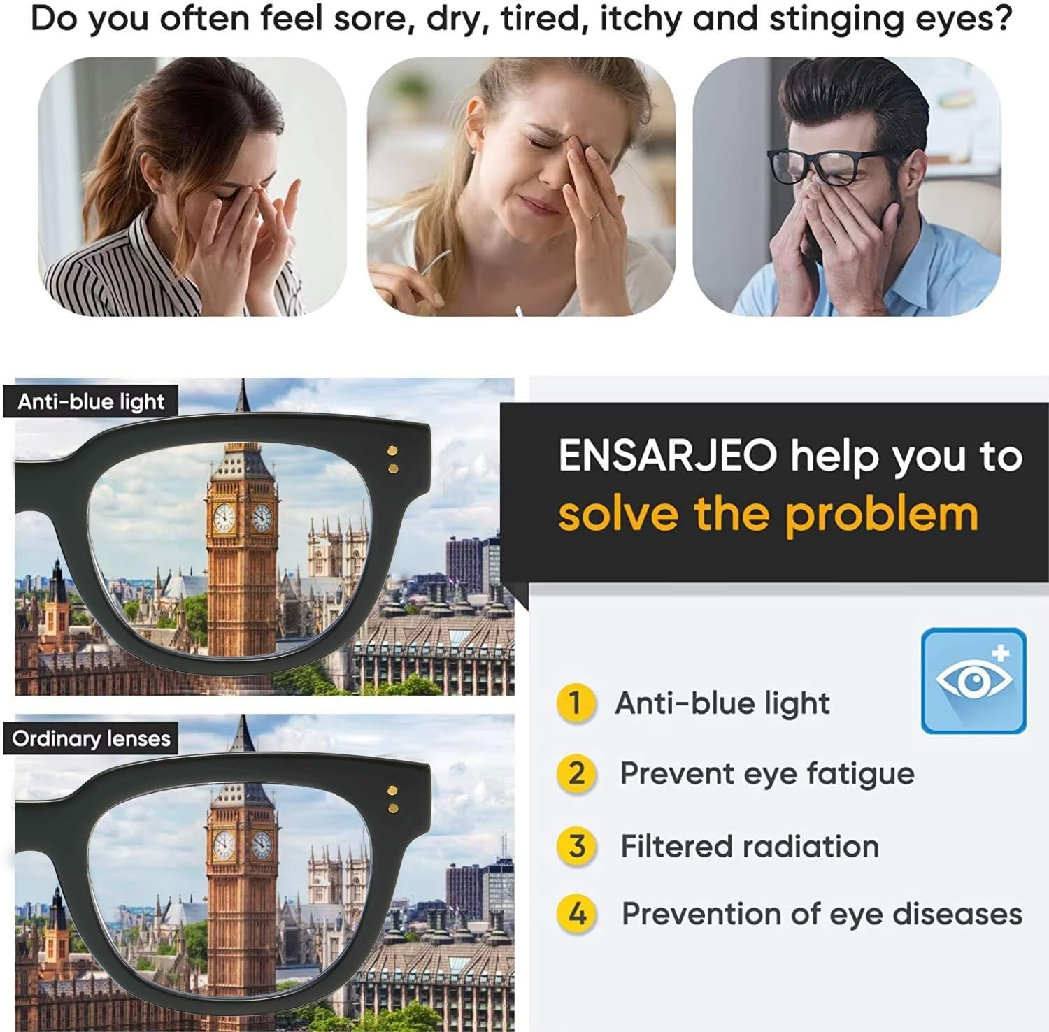 LJCZKA Blue Light Blocking Glasses Classic Square for Women Rectangular Thick Frame Clear Shades anti Eyestrain UV Protection Computer Gaming Glasses - Leopard image number 6