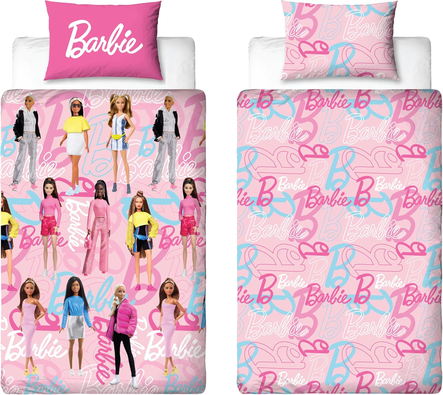 Character World Barbie Children'S Reversible Duvet Cover Set, No Box Design, 2 Sides, with Matching Pillowcase, Polyester, Pink image number 2