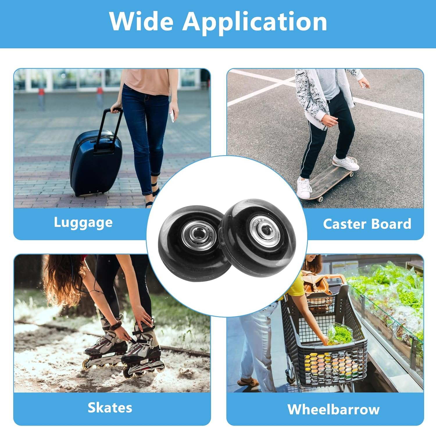 Pack of 4 Suitcase Castors Replacement Wheels, 50 X 18 Mm Luggage Suitcase Replacement Wheels, Suitcase Wheels Replacement Wheels 50 Mm, Replacement Wheels for Suitcase, Rubber Replacement Wheels For image number 3