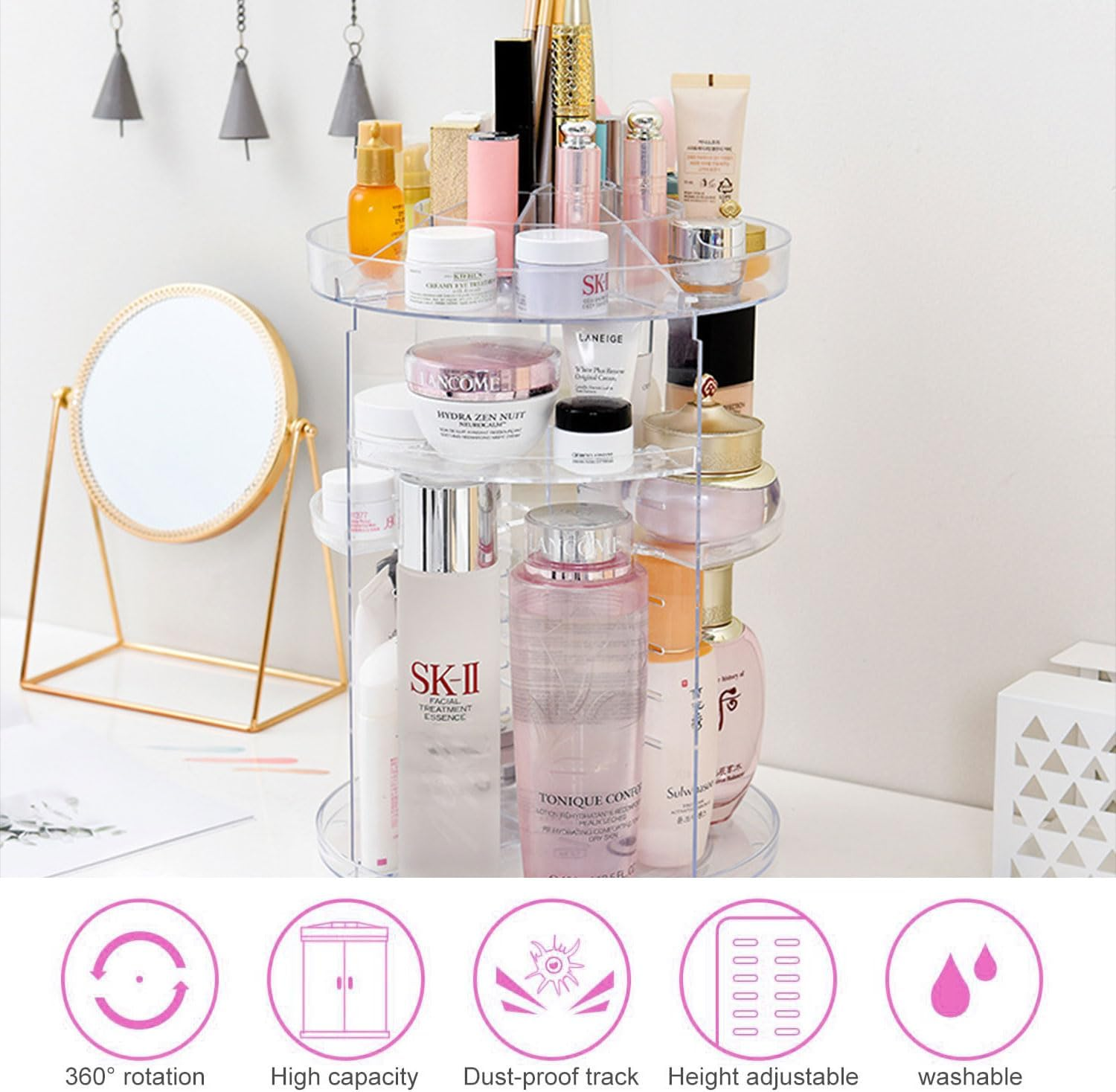 Makeup Organizer, Rotating Makeup Organizer, 360 Degree Rotating Adjustable Cosmetic Storage Display Case, 7 Layers Large Capacity for Skincare, Perfume, Cosmetic, Beauty, Make up and Essential Oil