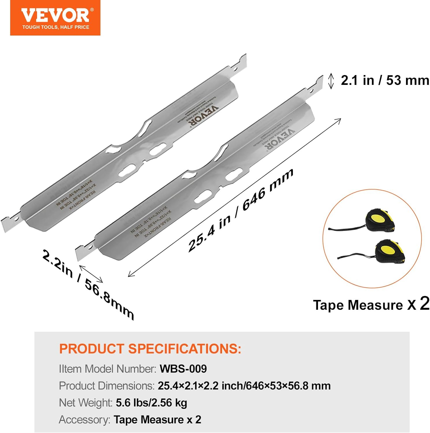VEVOR Wheel Alignment Tool, 2-Pack Toe Alignment Toe Plates, Stainless Steel Wheel Alignment Tool Plate, Toe Angle Accurate Measurement, Includes 2 Measuring Tapes & Conversion Chart image number 2