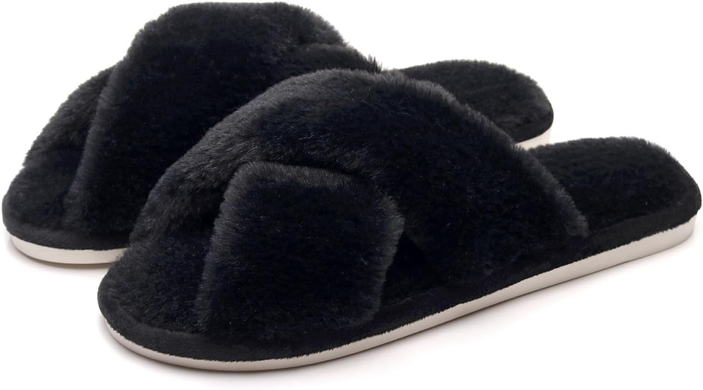 Fuzzy Fluffy Slippers for Women Cute Fur Open Toe Indoor Outdoor Slippers Soft Cozy Warm House Shoes Comfy Bedroom Slippers Adult image number 7