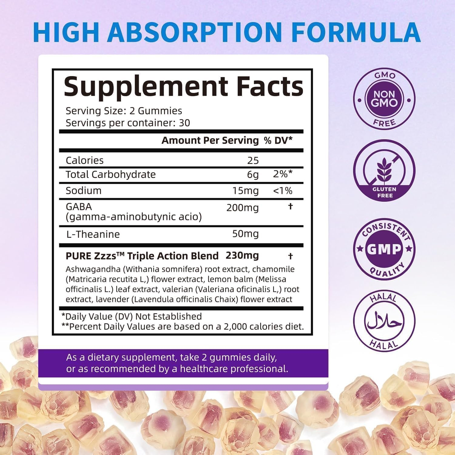 Sleep Gummies Supplements for Adult Calm with GABA,L Theanine for Brain,Sleep Support and Mood Stabilizer, Melatonin-Free,Blueberry Flavor 60 Gummies