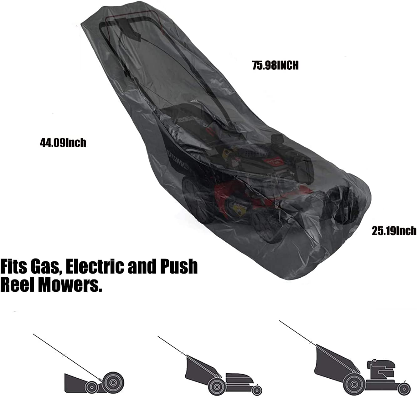 NEAGLORY Outdoors Lawn Mower Cover, Heavy Duty 210D Oxford Waterproof, UV Protection Push Mower Cover, Universal Fit with Drawstring & Storage Bag, Black image number 5