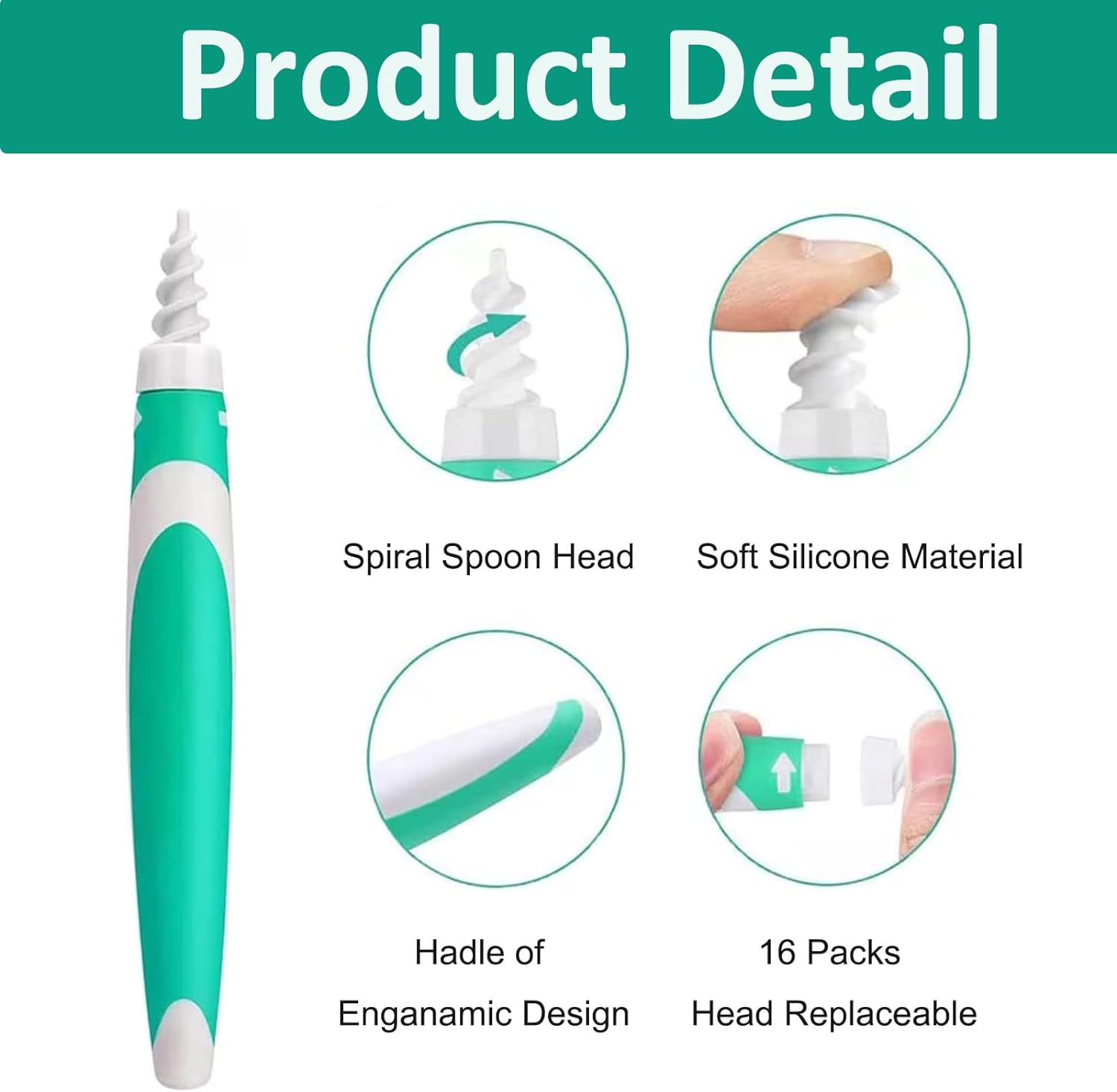 Earwax Remover Soft Silicone Ear Cleaning Tool Earwax Removal Tool with 16 Replacement Heads + 6 PCS Metal Ear Picker Safe and Easy to Remove Ear Wax