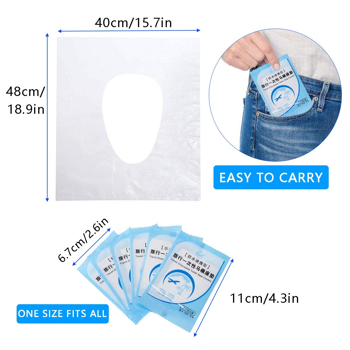 Surplex 50 Pcs Disposable Toilet Seat Covers Plastic, Antibacterial Waterproof Portable Potty Seat Cover for Kids Pregnant Travel Hospital Public Toilet Hotel, Individually Wrapped Pocket Size image number 3