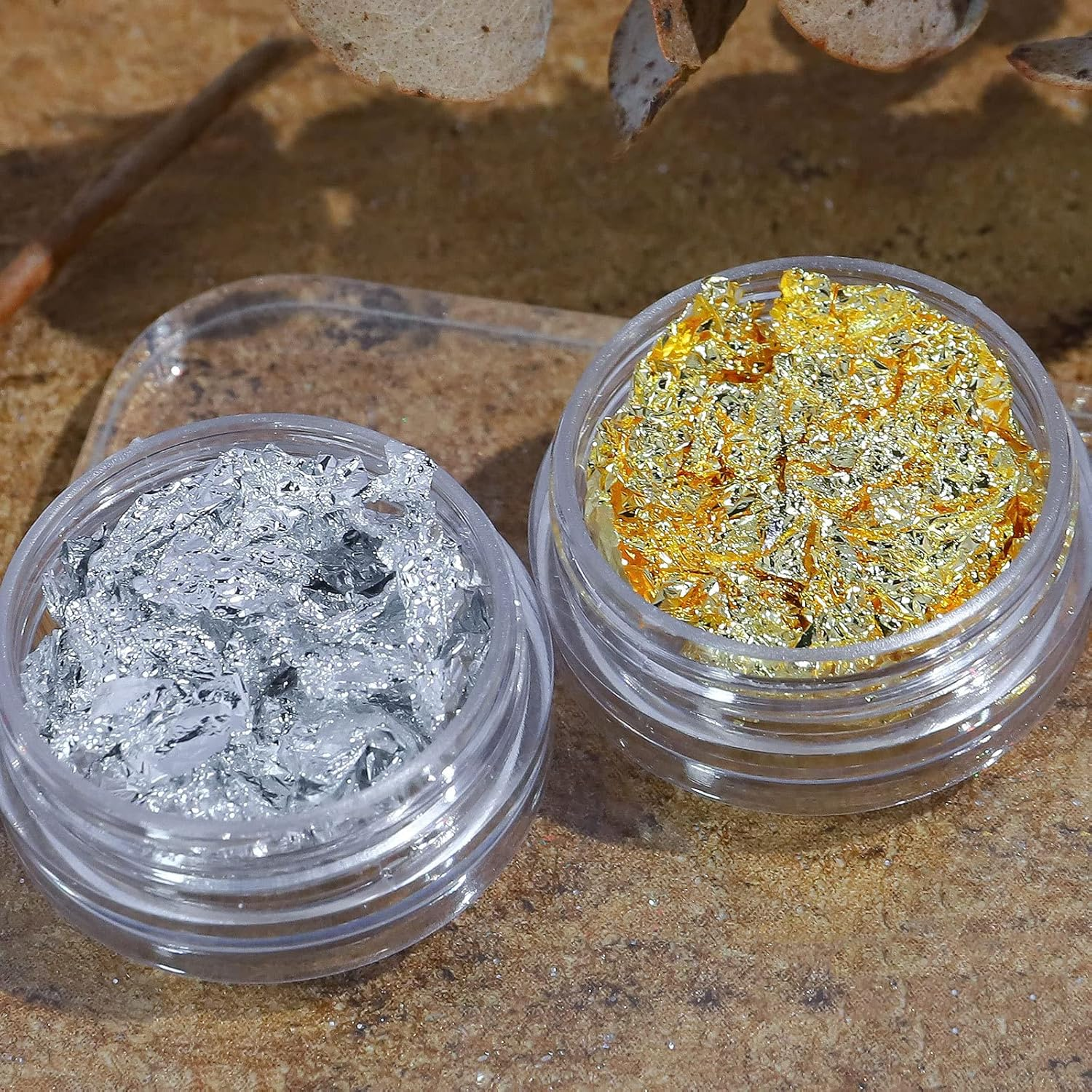 YIGZYCN 2 Boxes Gold Silver Foil Art Decoration Sticker Irregular Foil Sticker Paper 3D Flake Manicure image number 2