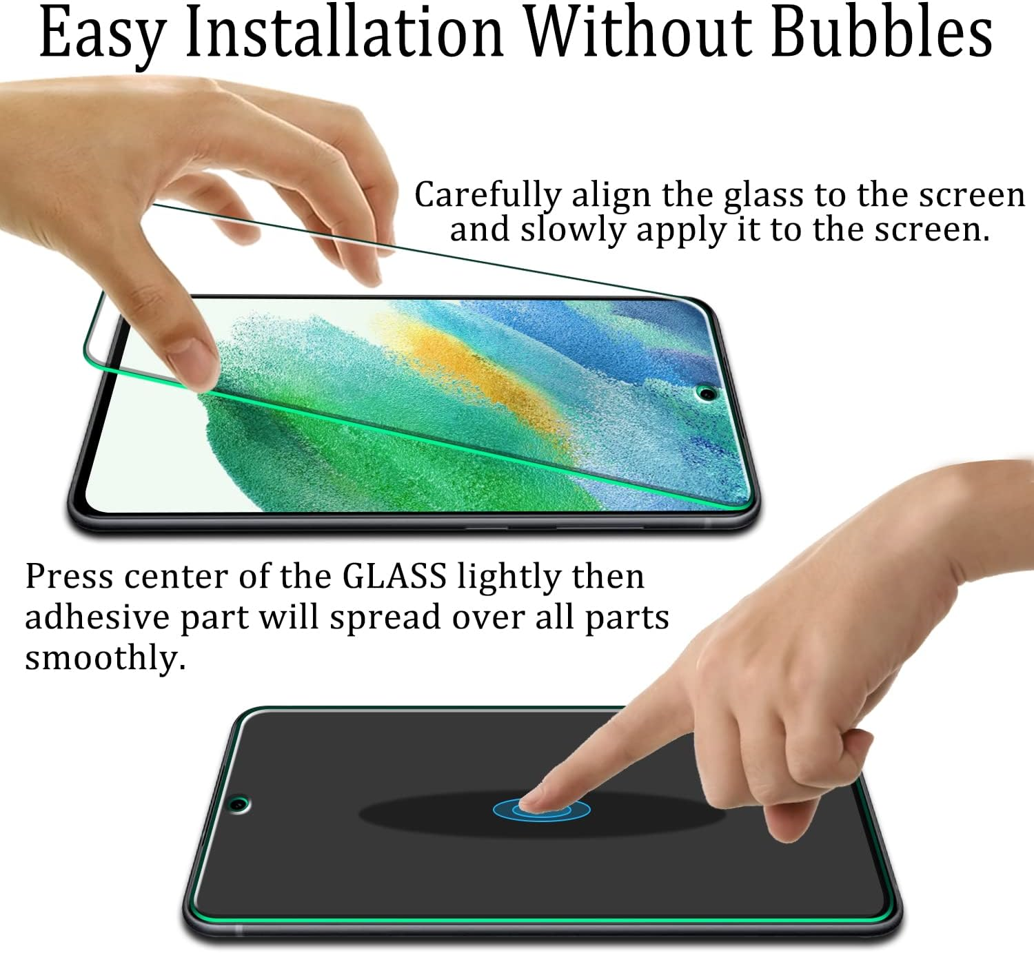 KATIN [2-Pack] Screen Protector for Samsung Galaxy S21 FE 5G 6.4-Inch Tempered Glass, Support Fingerprint Unlock, anti Scratch, 9H Hardness, Case Friendly image number 5