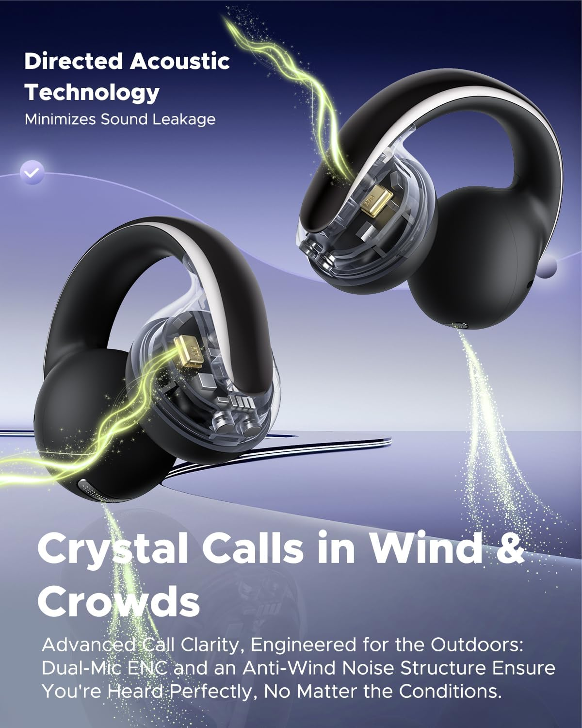 YAMDROK Y1 Lite Open Ear Headphones, Lightweight Wireless Earbuds Bluetooth 6.0 with Digital Display, IPX4, Noise Cancelling Earphones for Calls, 30H, 13Mm Drivers Bass, Stable Fit for Sports image number 6