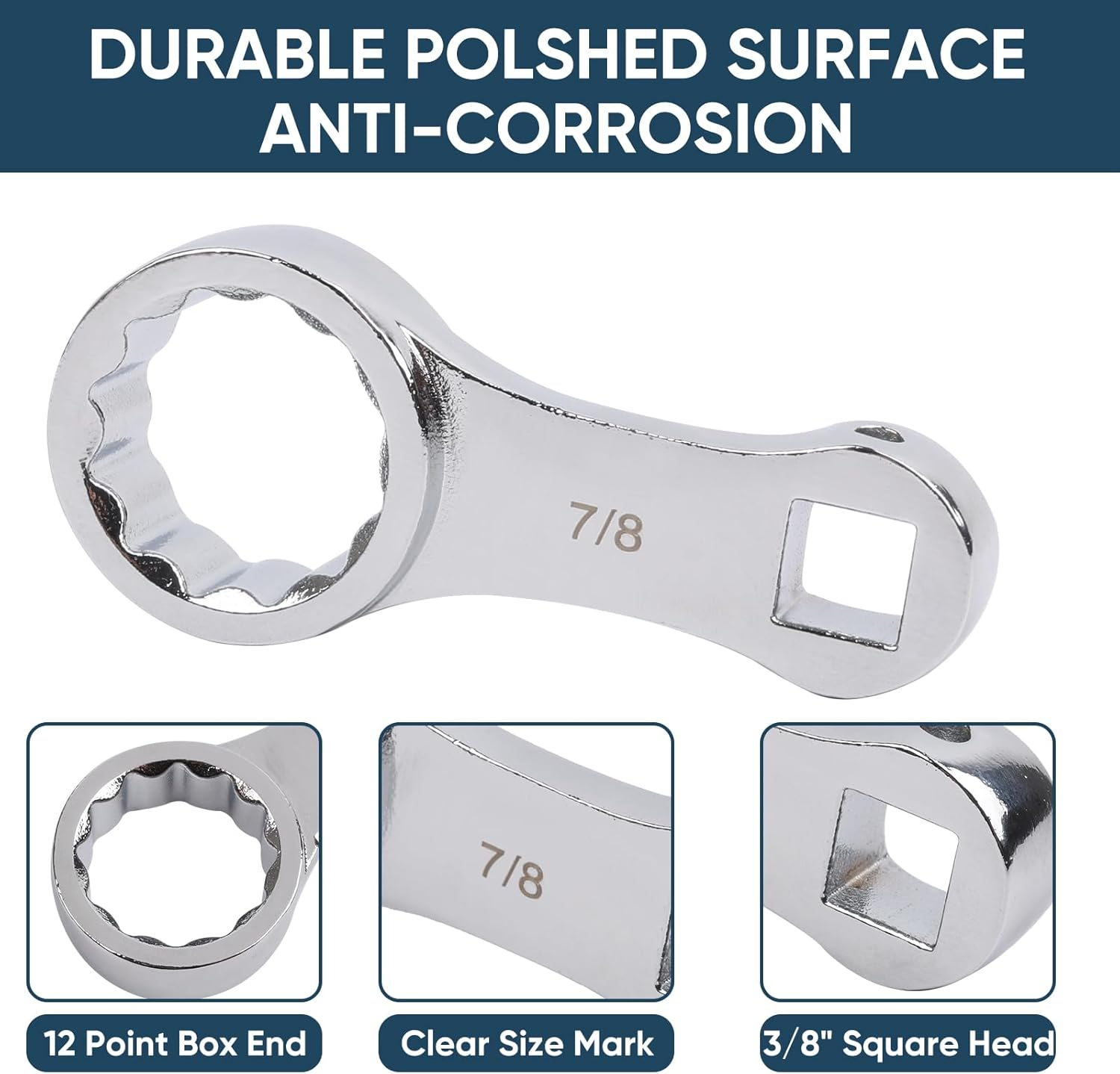 9-Piece Torque Adapter Set - 12-Point Box End Torque Adapter Extension Set - 3/8-Inch Drive for Hard to Reach Places - Includes 3/8", 7/16", 1/2", 9/16", 5/8", 11/16", 3/4", 13/16", 7/8" image number 1