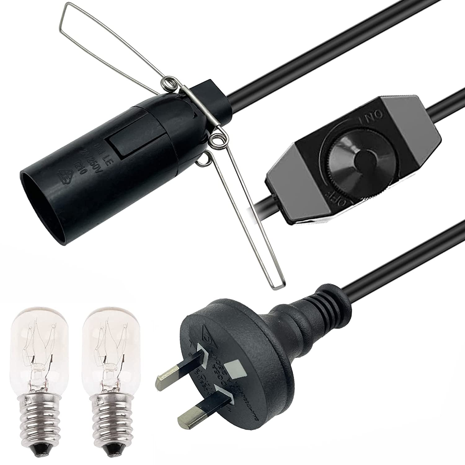 Salt Lamp Cord with 2 Free E14 Bulbs, Salt Lamp Power Cord Original Replacement with Dimmer Switch and Metal Clip, for All Himalayan Crystal Salt Rock Lamp - 1.8M Cable 240V SAA Standard image number 5