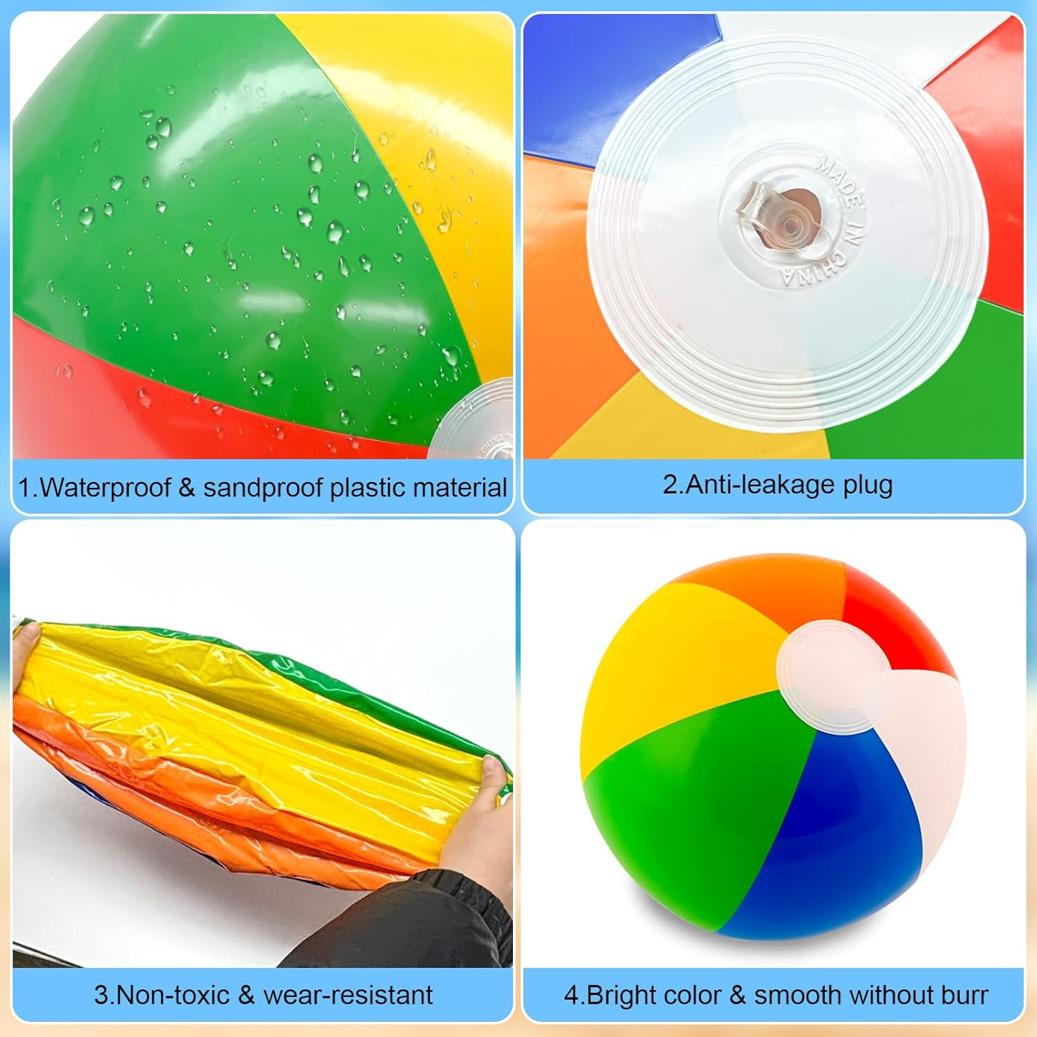 ZCOINS 4 Pack 24'' Large Inflatable Rainbow Beach Balls Bulk with Pump, PVC Blow up Beach Ball Swimming Pool Toys, Summer Pool Beach Balls Party Supplies Favors for Outdoor Activity Water Game image number 5
