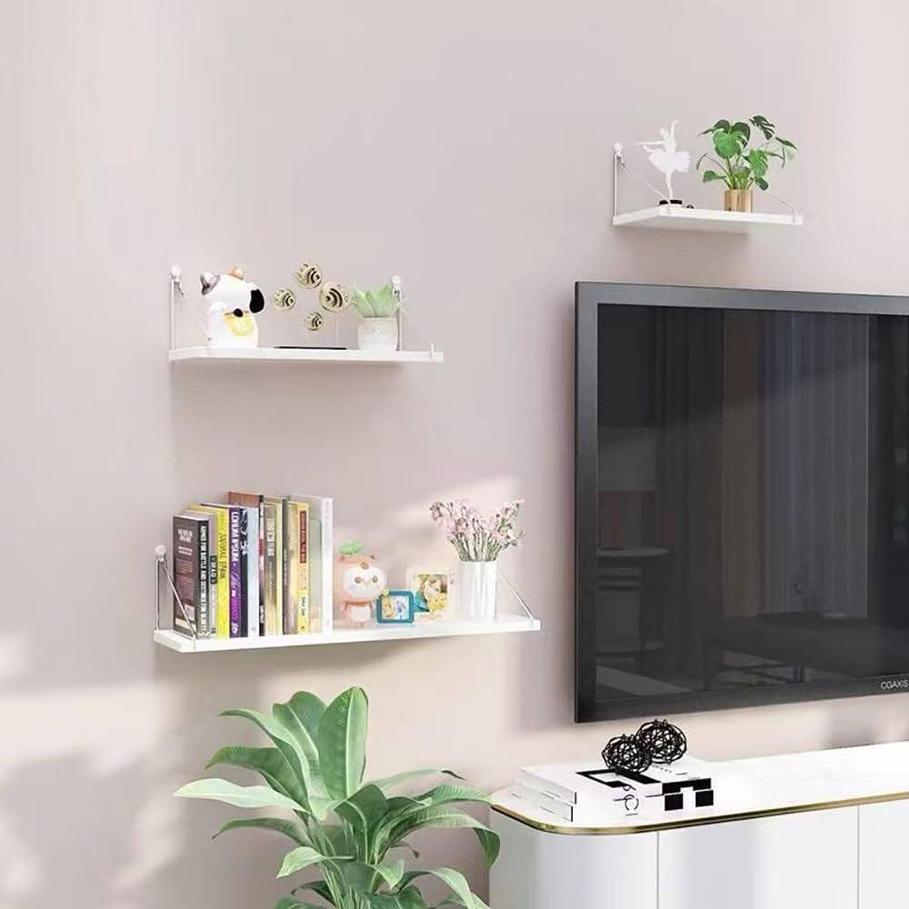 Hbluefat Floating Shelves, Hanging Shelves Wall Mounted Floating Book Shelf Set of 3, Floating Wood Storage Shelf for Bedroom, Living Room, Bathroom (Wood) - Wood image number 3