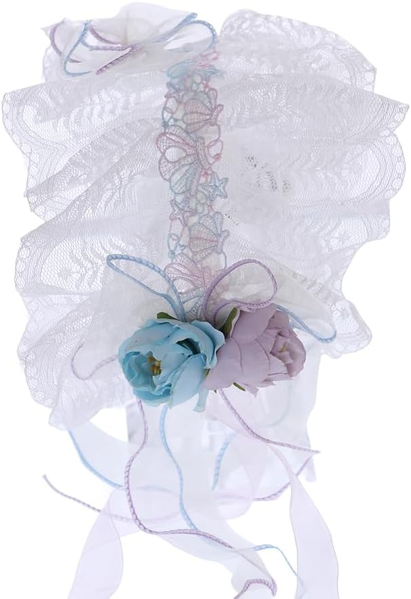 C-106 White Headband with Blue Purple Flowers Bow Lace Ruffle Gothic Lolita Maid Party Celebration Hair Accessories Head Accessory image number 5