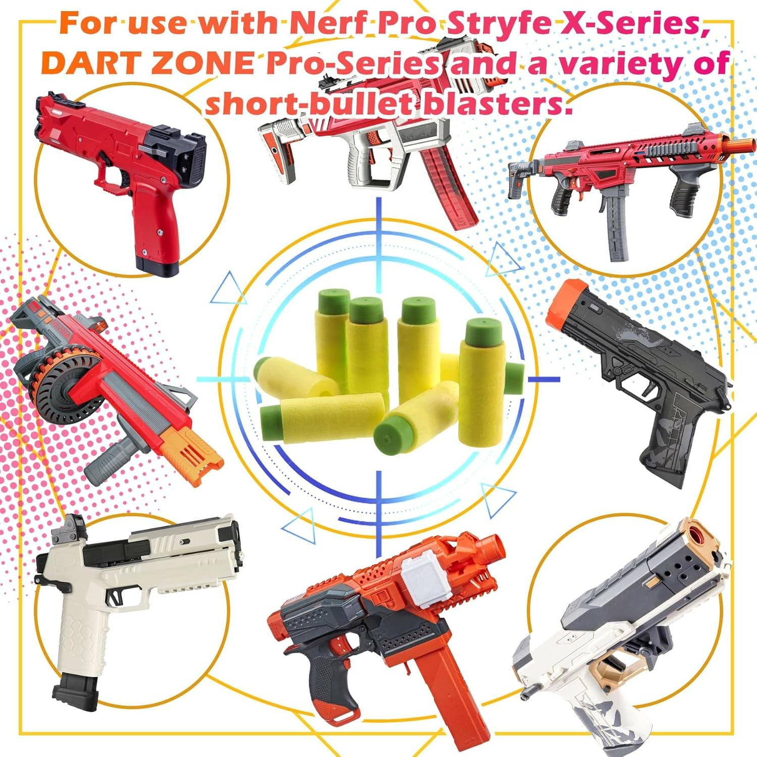 EKIND Foam Soft Darts, 50 Rounds of Highly Accurate Half-Length Soft Darts, Compatible for NERF Pro Stryfe X and Dart Zone Pro Short (Yellow) - 100,Yellow image number 6