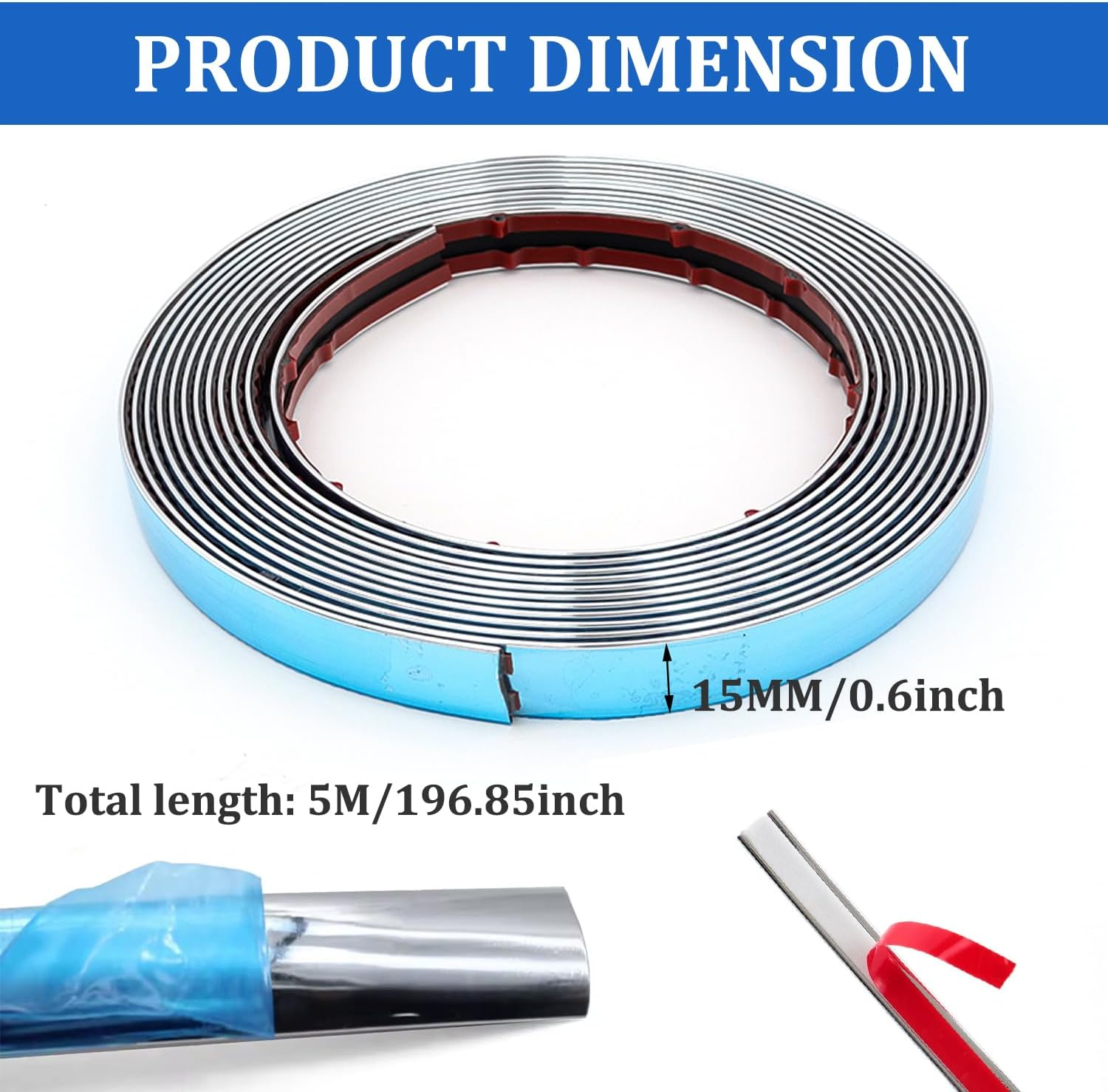 Youzzei Car DIY Chrome Tape, Silver Chrome Trim Car Interior Trim Strips (15Mm X 5M) image number 2