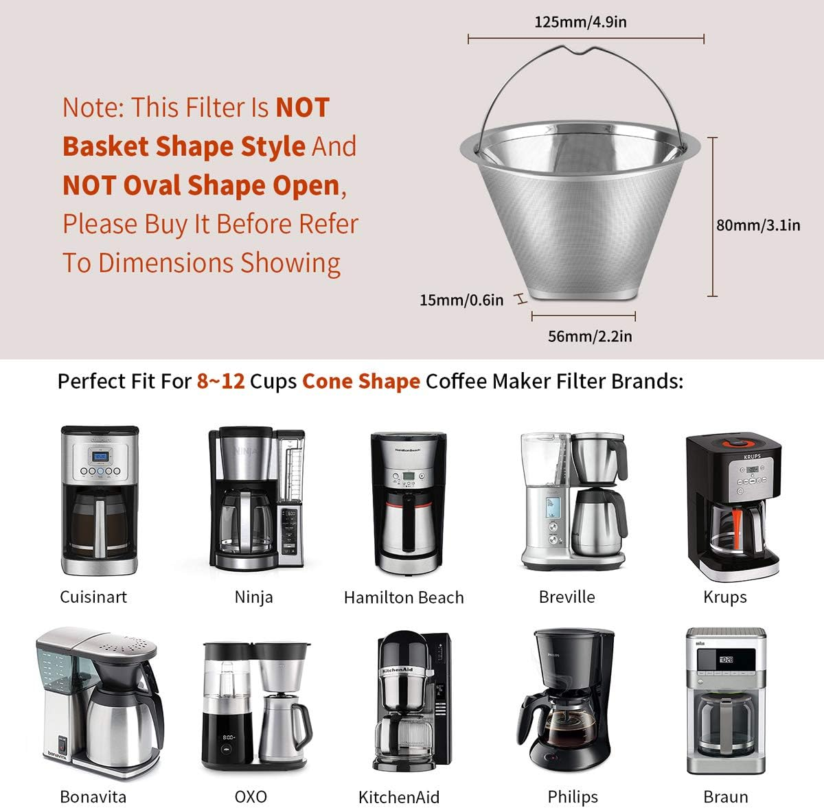 #4 Reusable Permanent Cone Coffee Filters, 8~12 Cup Size 4 Coffee Filters, Perfect Fit for Cuisinart Ninja Hamilton Beach Coffee Maker Filter, Replace Cuisinart GTF Gold Tone Coffee Filters image number 3