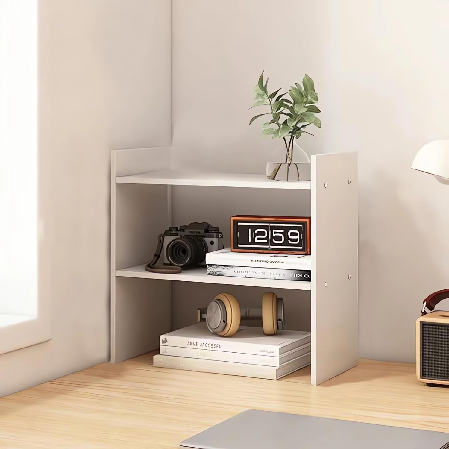 Desktop Bookshelf, 2-Tier Storage Rack, 42 X 40 X 15 Cm, Wood Bookcase A219 (Wood) image number 3