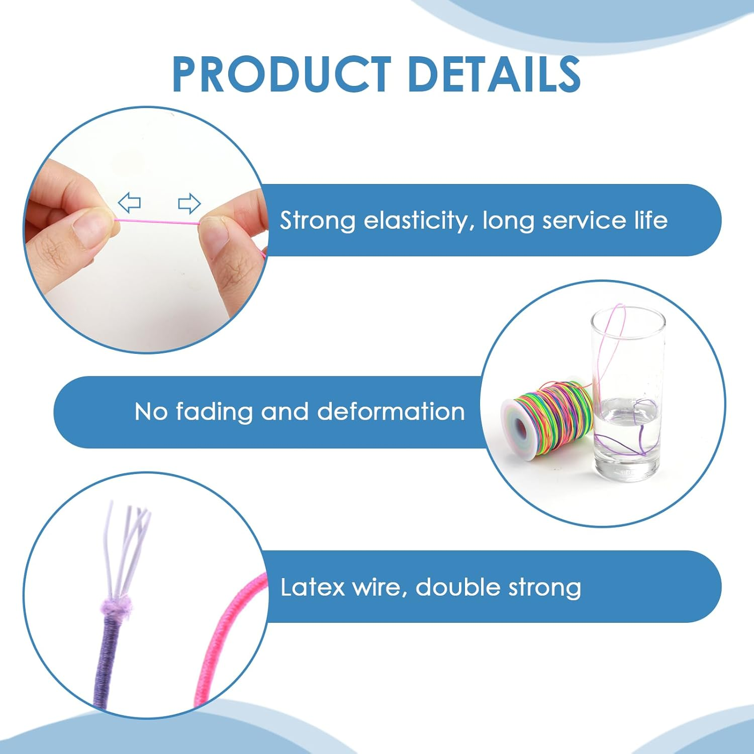 100M Rainbow Elastic Beading Cords 1Mm for Kids Crafts, Pony Bead String, Stretchy Craft Cord for Bracelets and Necklaces, Durable and Colorful Elastic Thread for Jewelry Making image number 5