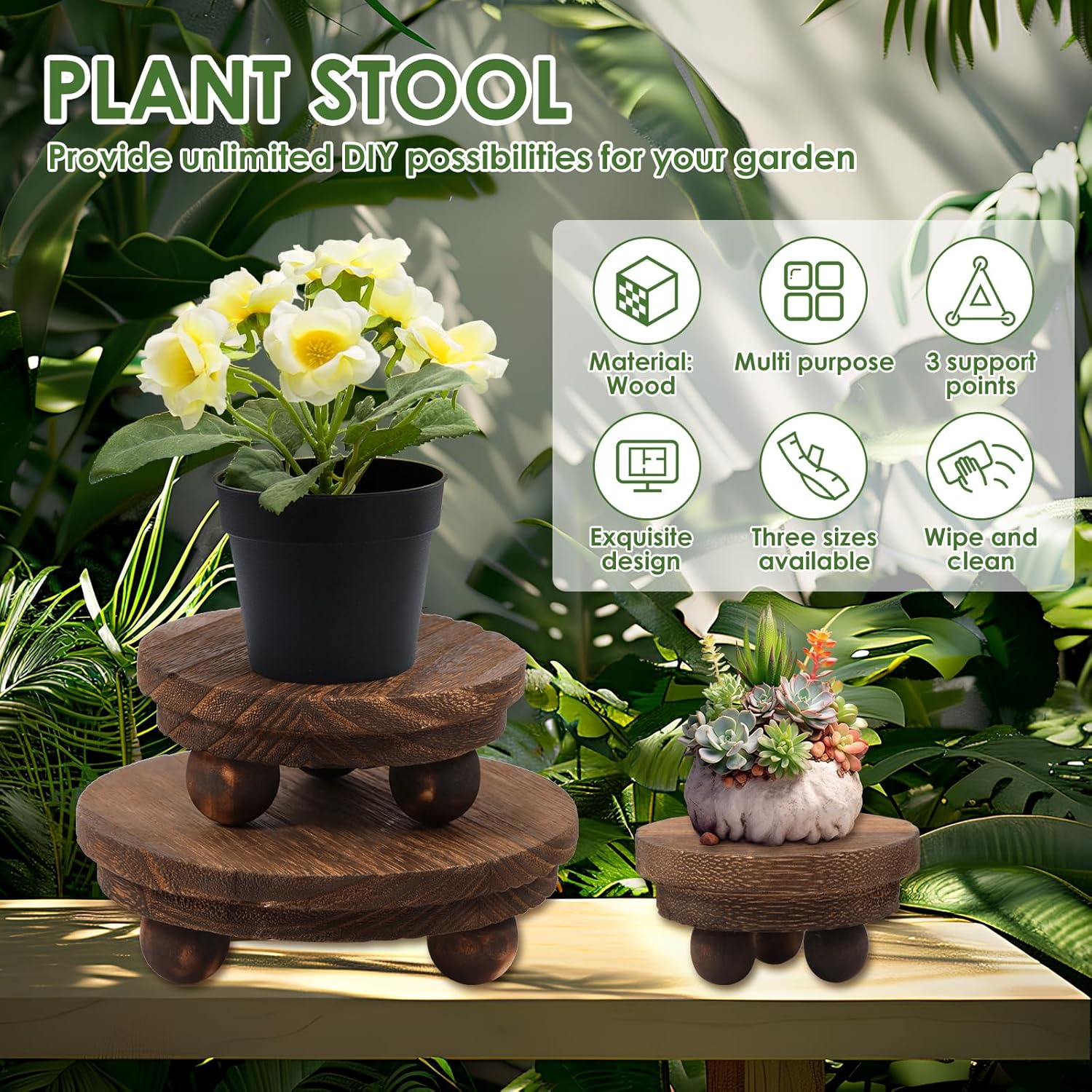 3 Pcs Wood Risers for Decor, Wood Pedestal Stand for Display, round Mini Riser Stand, Tiered Tray Decor Riser, Stackable Wooden Stool Display Stand Flower Pot Holder for Indoor Outdoor (Brown)
