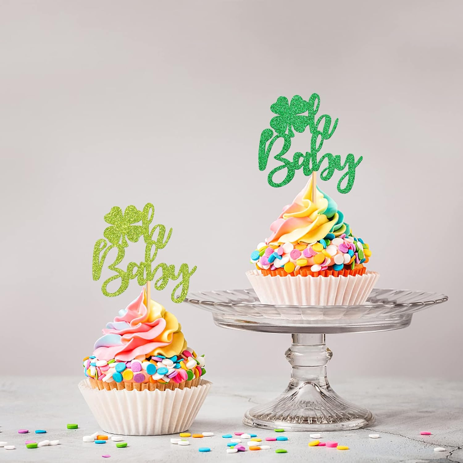 24 Pack Oh Baby St. Patrick'S Day Cupcake Toppers Lucky Four Leaf Shamrock Hat Cupcake Picks for Irish Festival Baby Shower Birthday Party Supplies Decoration - Clover 2 image number 3