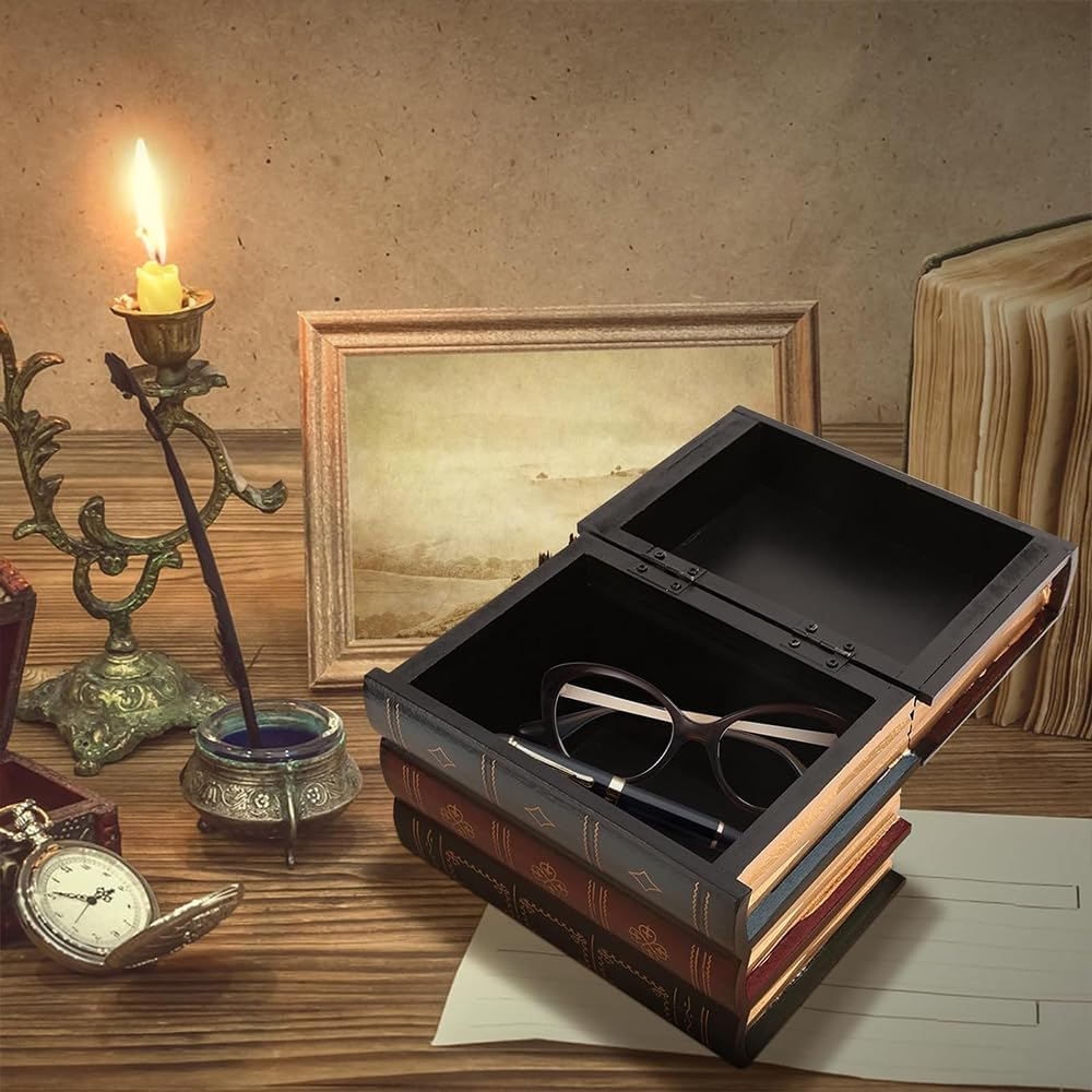 Fake Books Wooden Storage Box, Decorative Book Boxes, European Antique Book Decorations Vintage Books Storage Box, Bookends Storage Box for Home Office Shelf Photo Props Storage Decoration image number 1