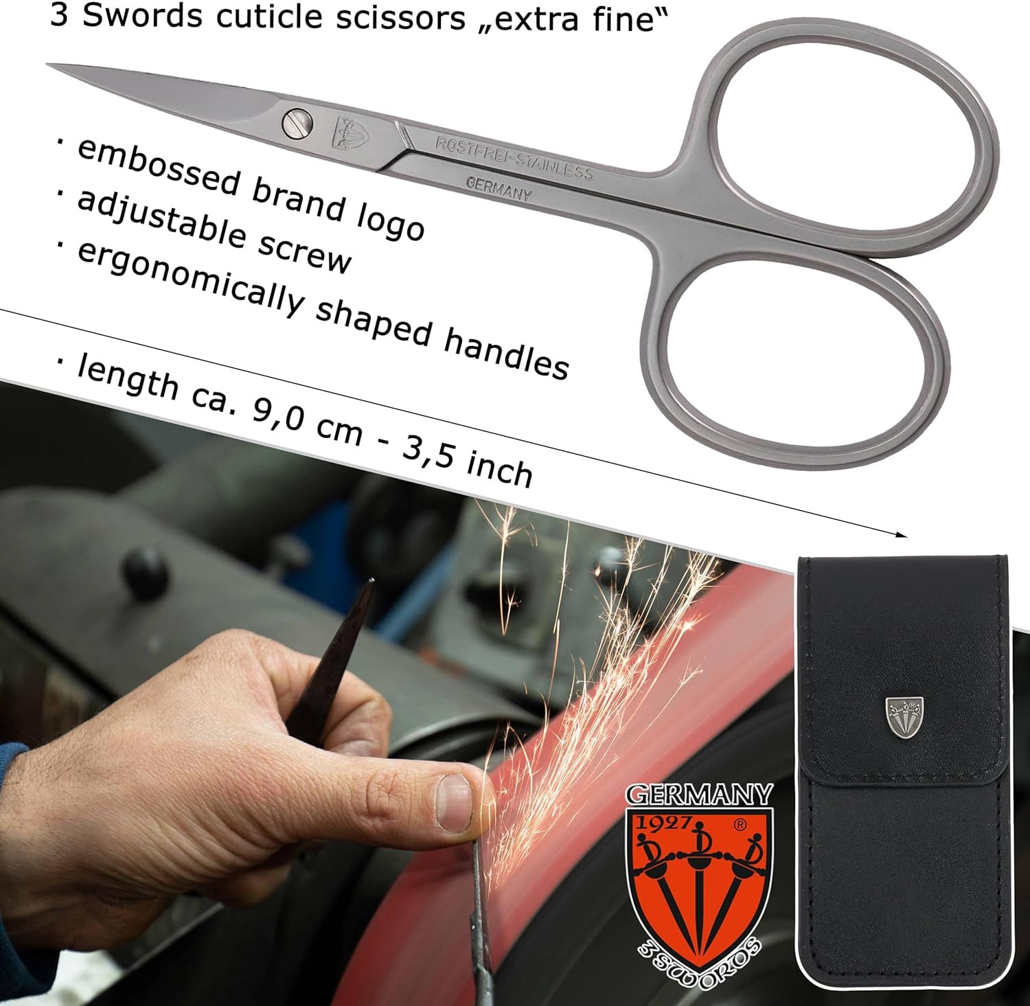 3 Swords Germany - Brand Quality STAINLESS STEEL INOX CURVED CUTICLE SCISSORS (1 PIECE) with Case for Manicure Pedicure - Nail Care by 3 Swords - Made in Solingen Germany image number 5