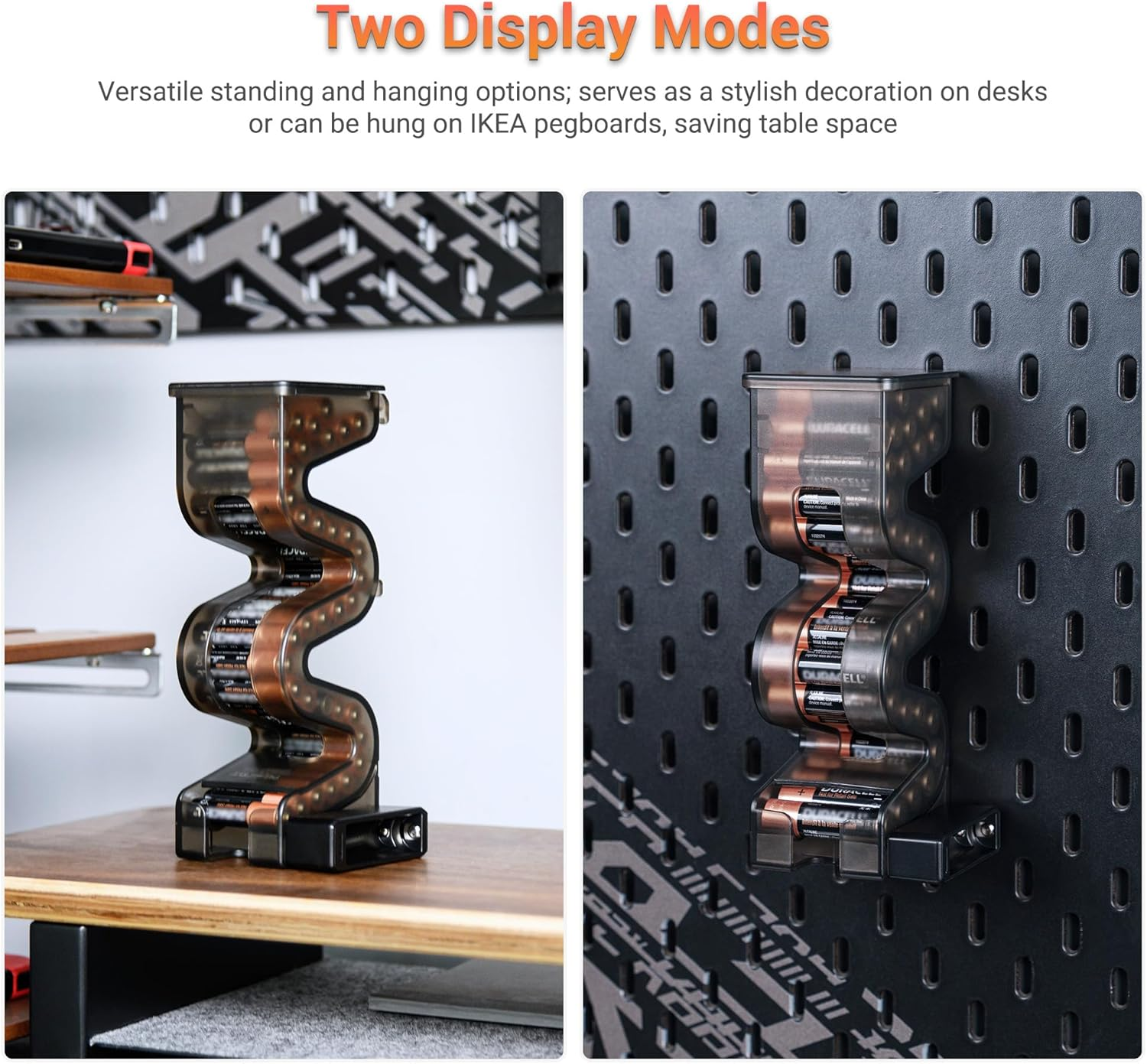 KIWIFOTOS 27 AA & 35 AAA Combo Battery Case Holder with Tester, Pegboard Wall Mount Battery Organizer Dispenser for AAA Batteries Caddy Storage Rack image number 1