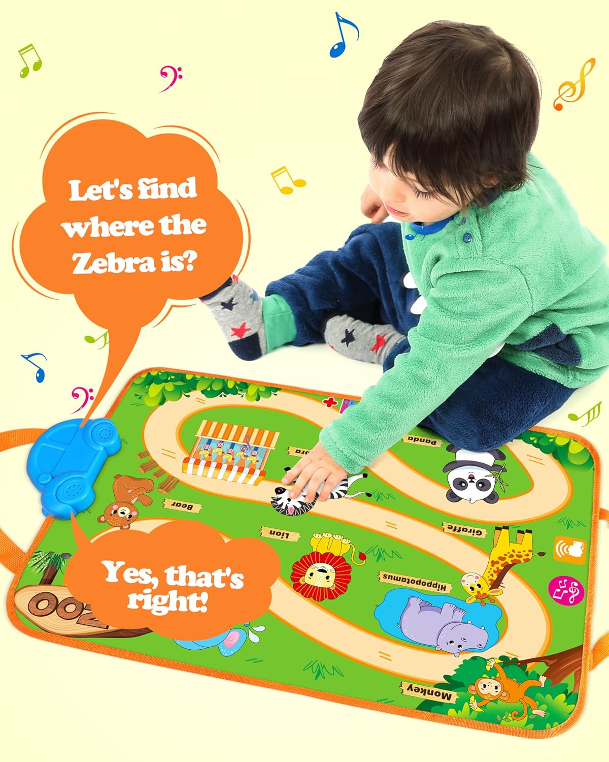 Vanmor Kids Pull-Back Cars Set - 2 in 1 Baby Toy Set with 4 Animal Vehicle and Musical Mat Carrying Bag-Kid Toy Cars for 12M+ Infant, Soft Toys for Babies and Toddlers image number 4