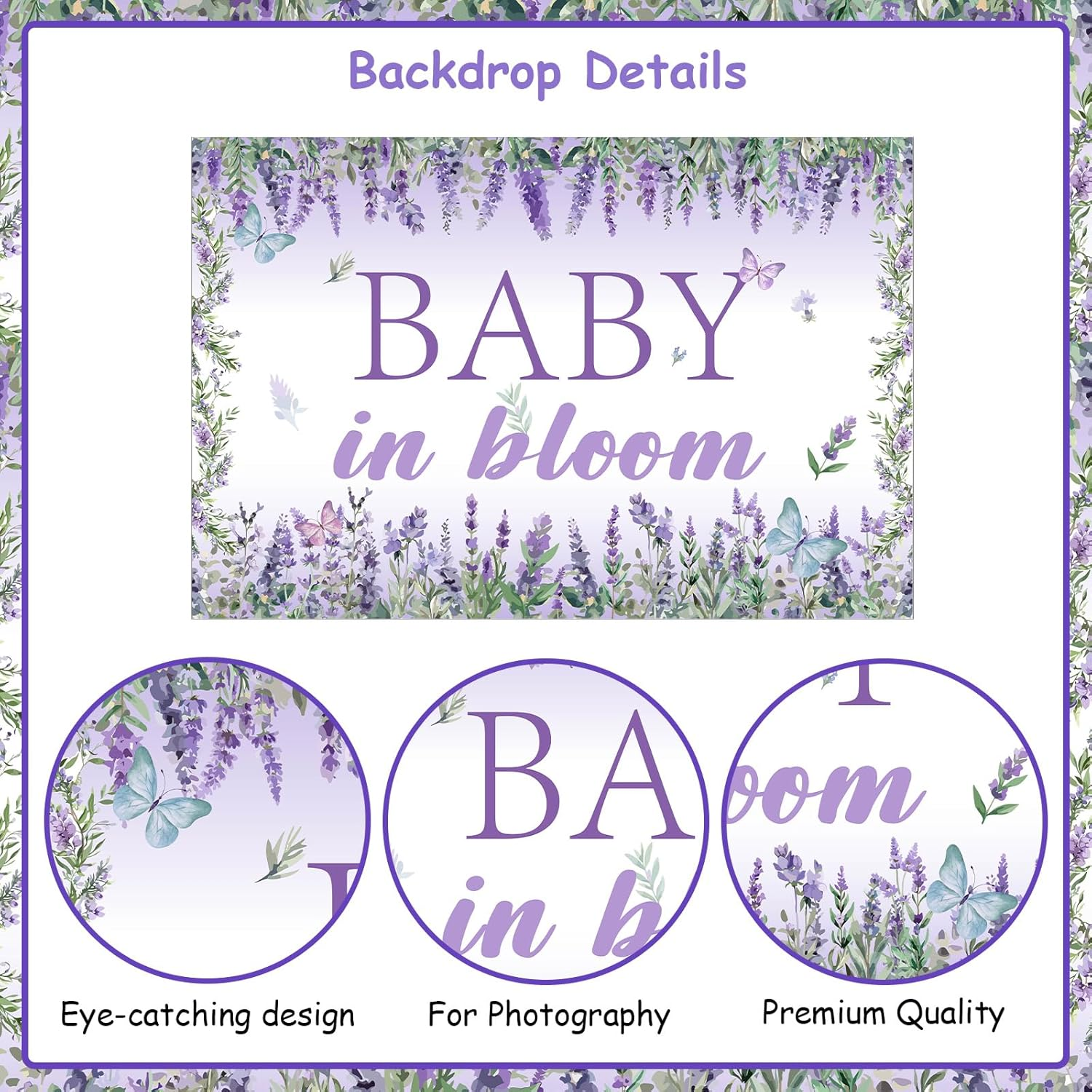 Wonmelody Baby in Bloom Baby Shower Decorations Lavender Baby Shower Backdrop 5 * 3Ft Lavender Baby Shower Decorations for Girl Purple Photo Backdrop for Violet Floral Baby Shower Party image number 5