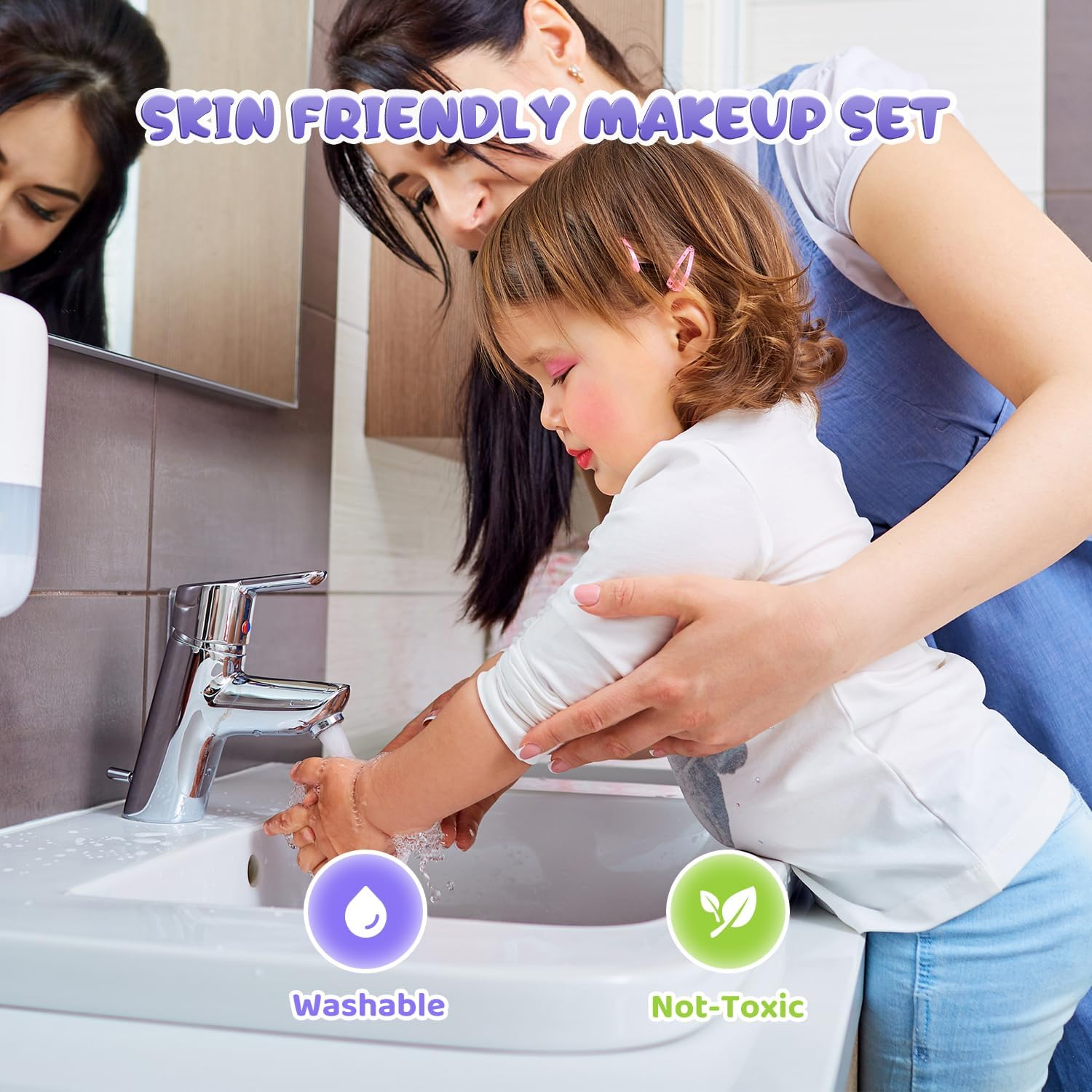 PERRYHOME Kids Makeup Set for Girl 56 Pcs Washable Real Cosmetic, Safe & Non-Toxic Frozen Toys Toddler Makeup Kit, Frozen Princess Dress up Game Christmas & Birthday Girl 3-12 - Purple image number 2