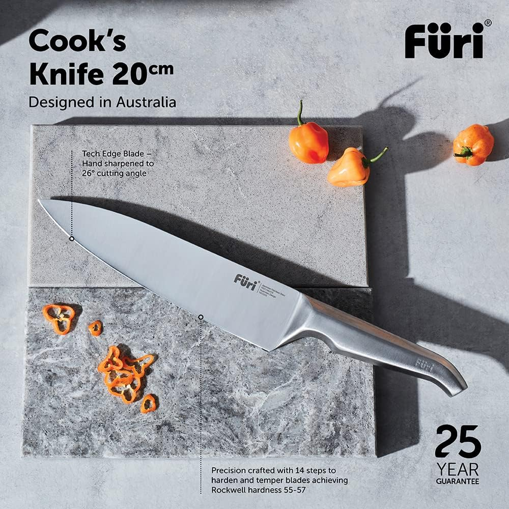 Furi Pro Cook'S Knife 20Cm (8In), Ultra-Sharp Knife for Superior Cutting Performance, Unique Reverse-Wedge Handle for a Safer Grip, Stainless Steel Blade, 25-Year Guarantee, Silver image number 1
