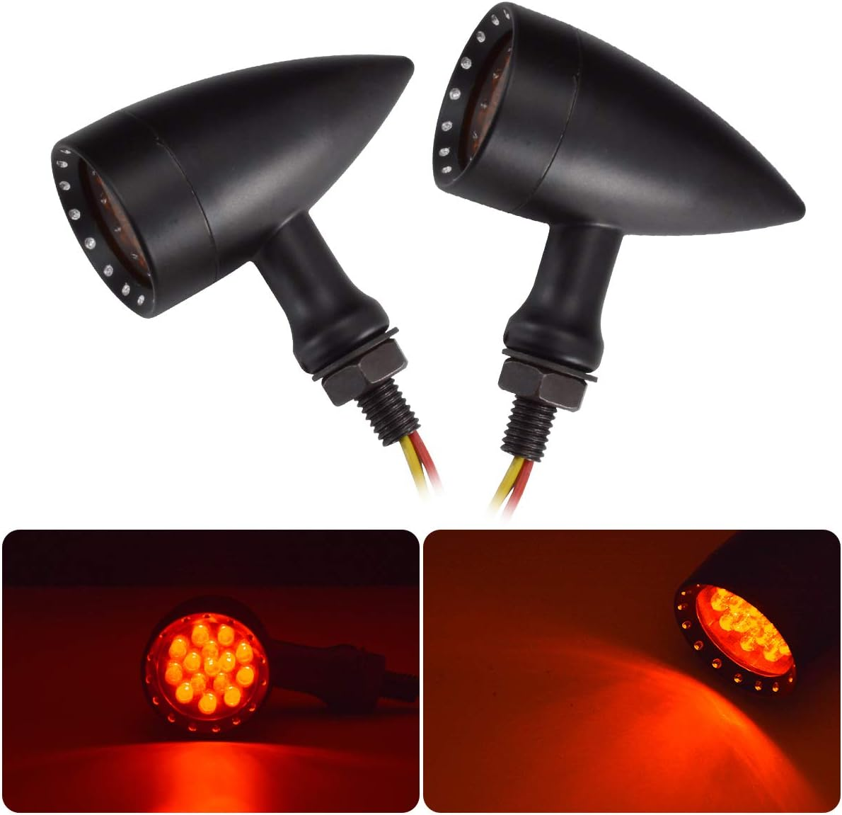 Katur Motorcycle Black Bullet Front Rear Turn Signal Fog Light Indicators Stop Light for Harley Motorcycle Cruiser Chopper Bobber